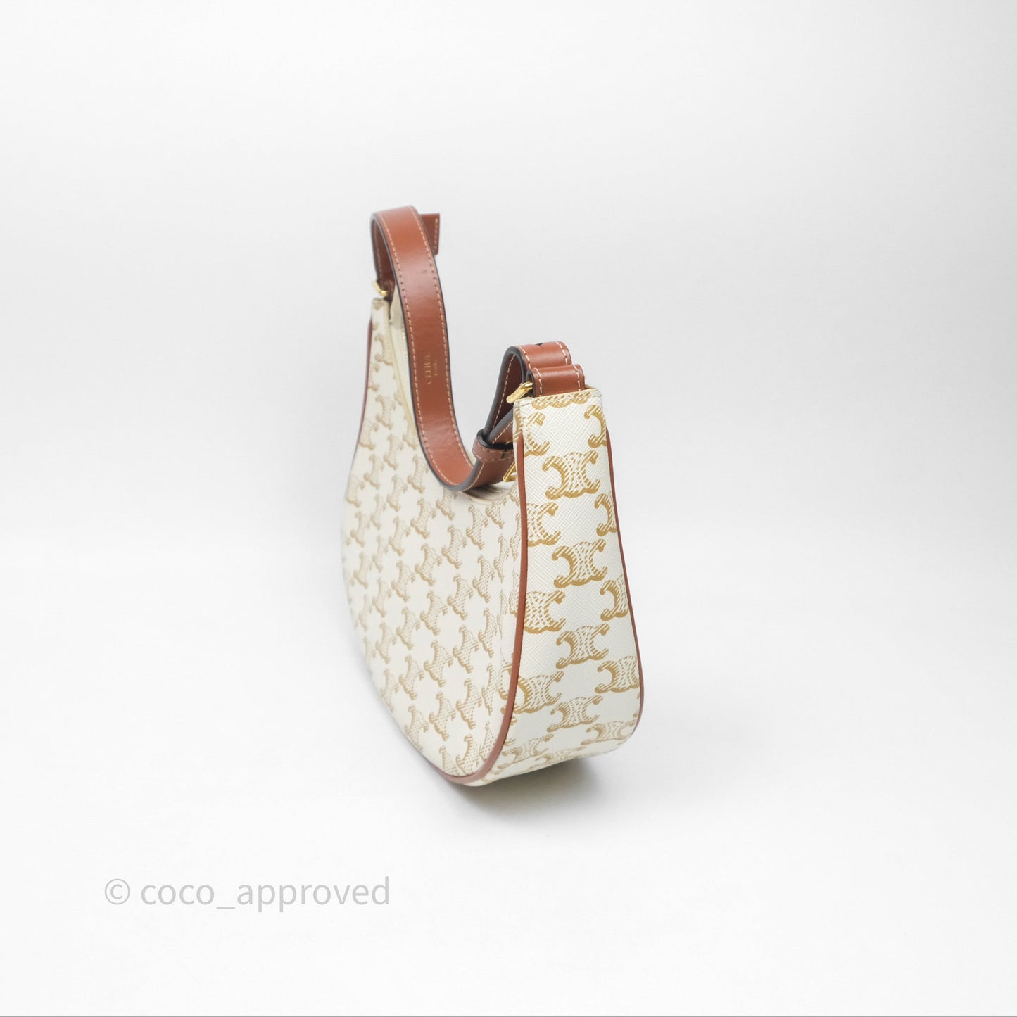 Celine Ava Bag In Triomphe Canvas Calfskin White