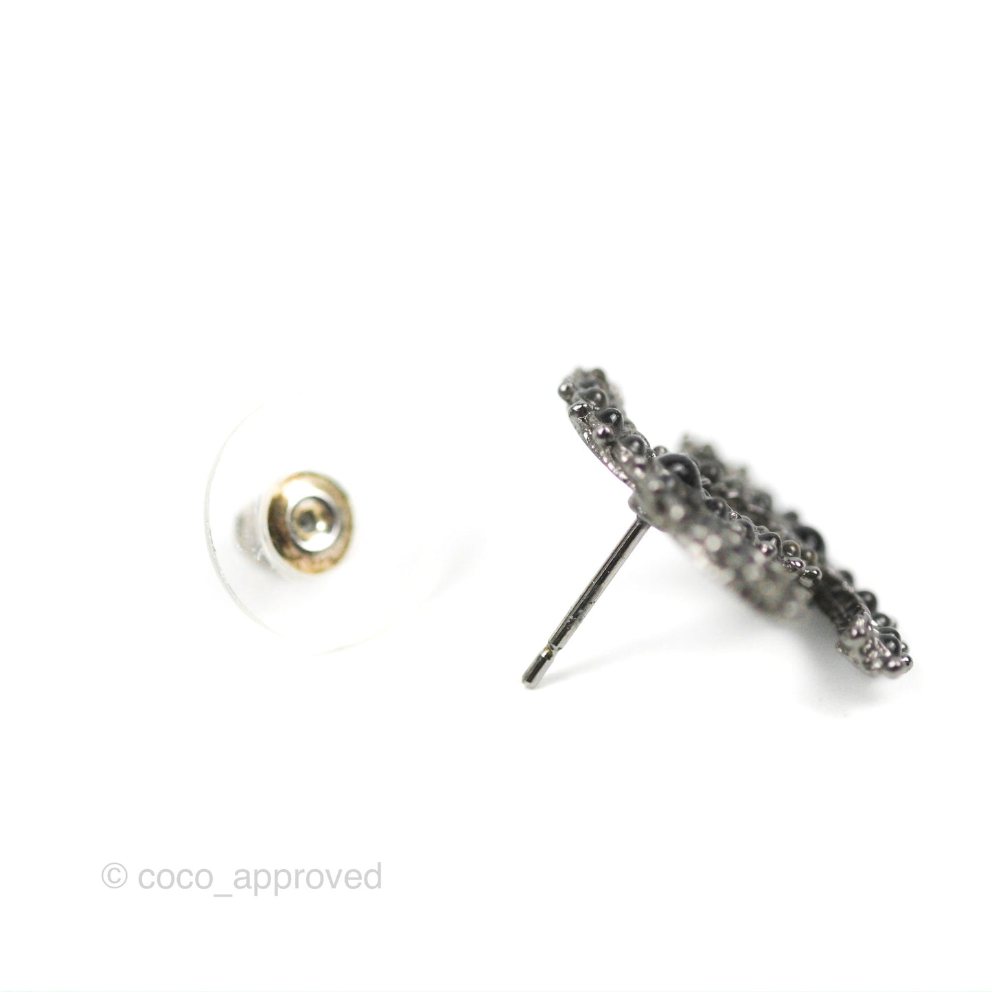 Chanel CC Earrings Gun Metal Tone 14A