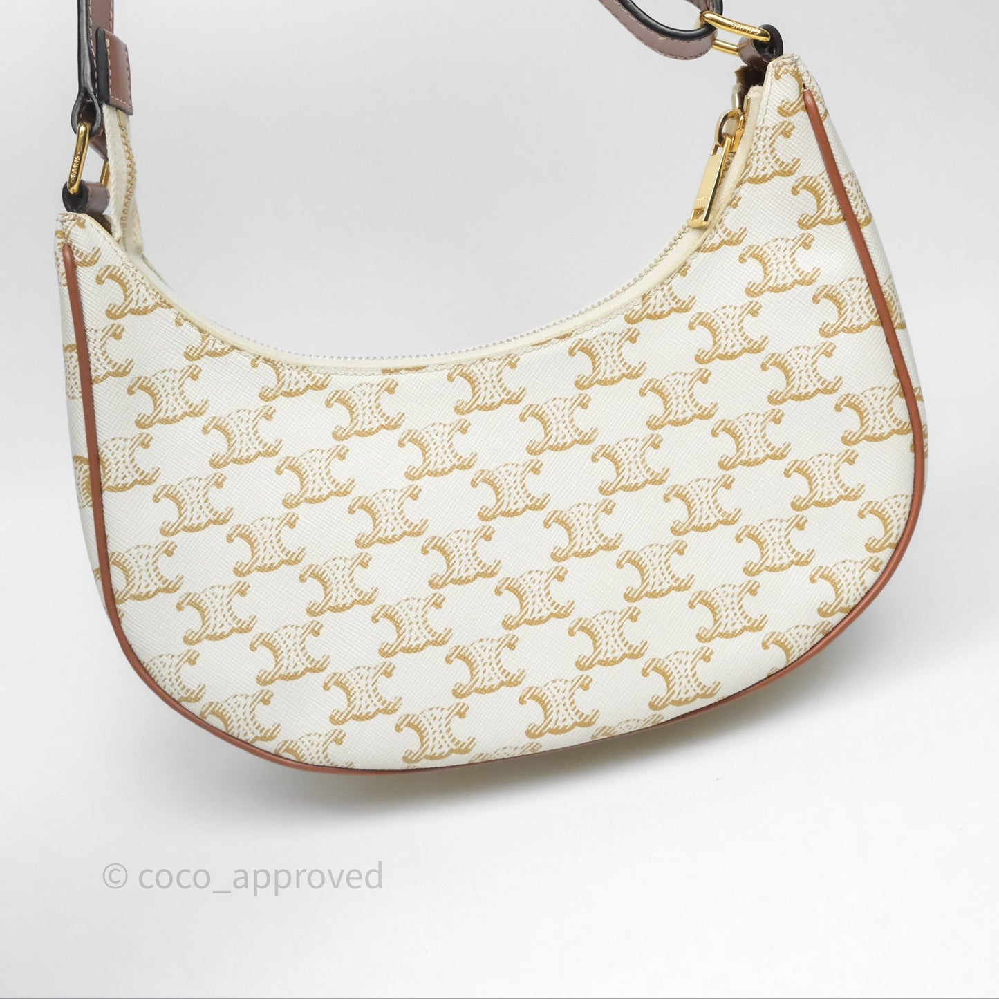 Celine Ava Bag In Triomphe Canvas Calfskin White