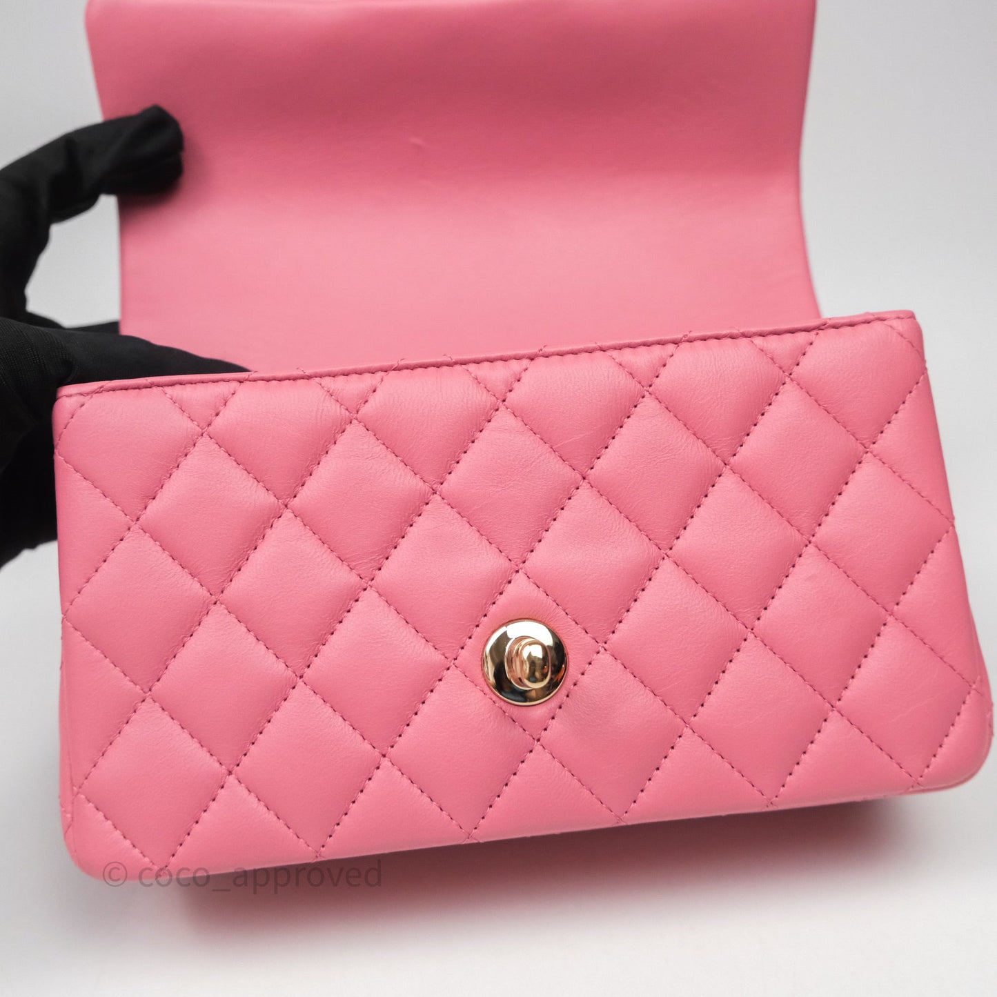 Chanel Top Handle Mini Rectangular Flap Pink Lambskin Gold Hardware