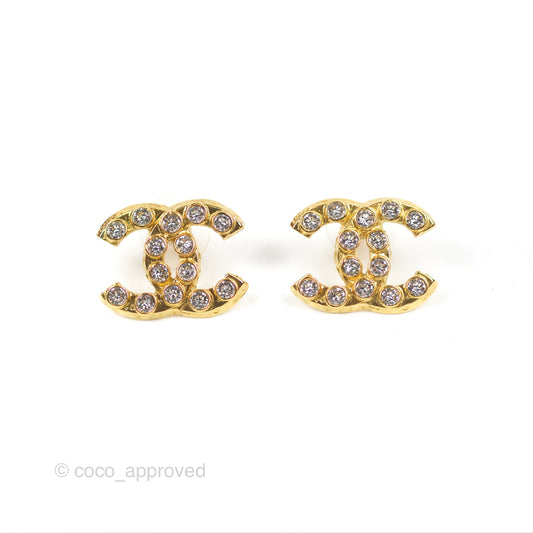 Chanel Crystal CC Earrings Gold Tone 20S