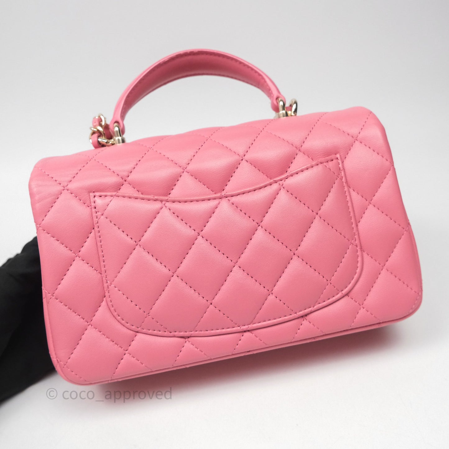 Chanel Top Handle Mini Rectangular Flap Pink Lambskin Gold Hardware