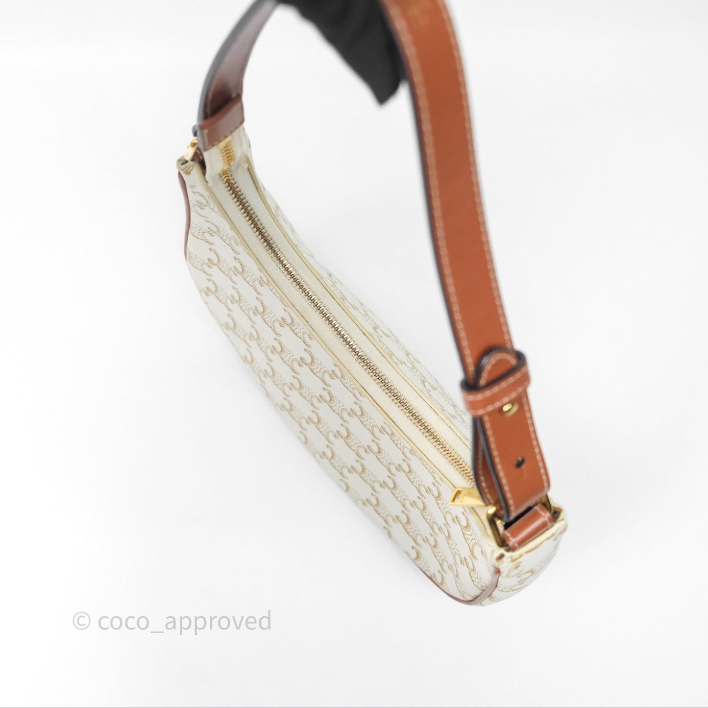 Celine Ava Bag In Triomphe Canvas Calfskin White