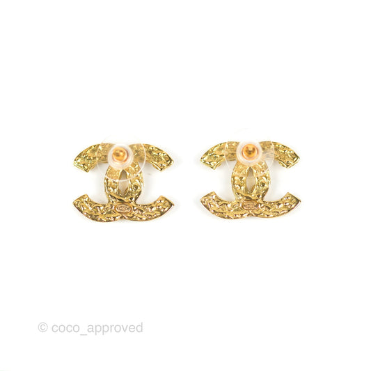 Chanel Crystal CC Earrings Gold Tone 20S