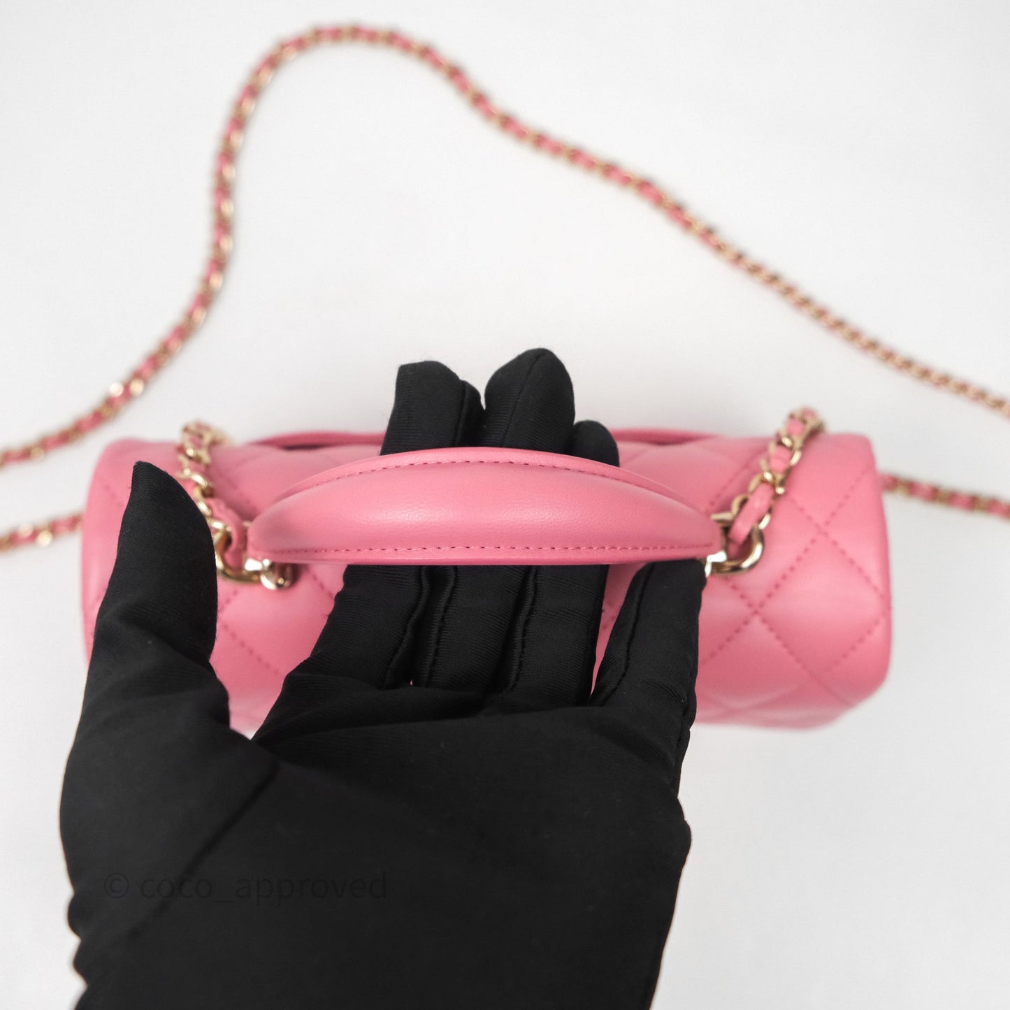 Chanel Top Handle Mini Rectangular Flap Pink Lambskin Gold Hardware