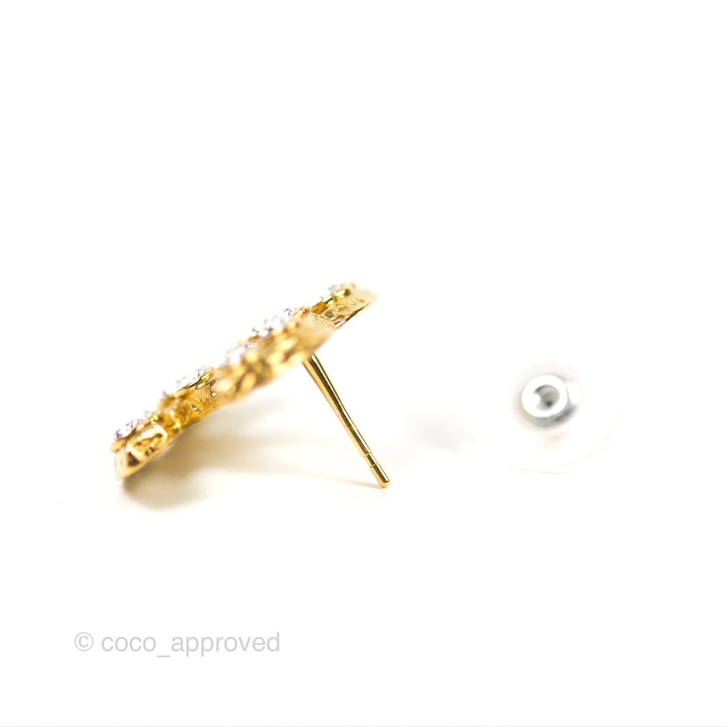 Chanel Crystal CC Earrings Gold Tone 20S