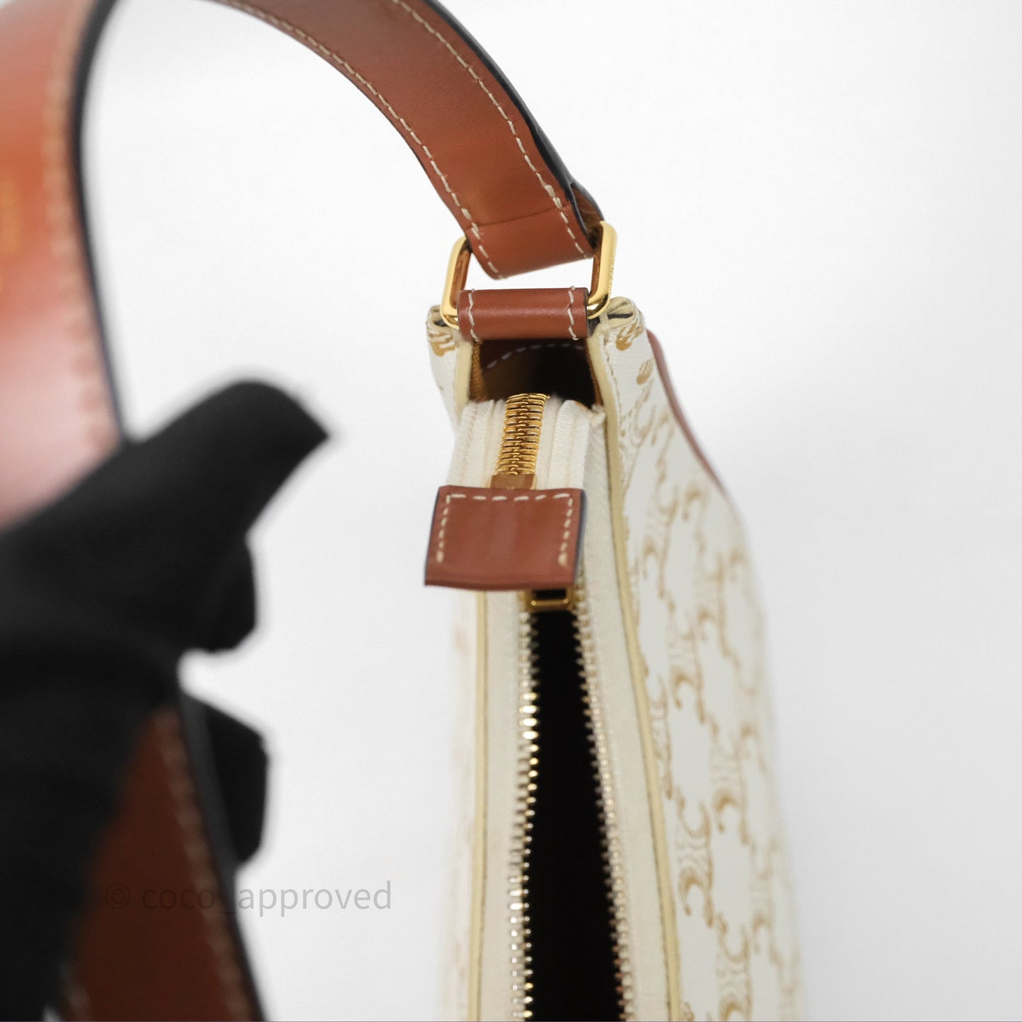 Celine Ava Bag In Triomphe Canvas Calfskin White