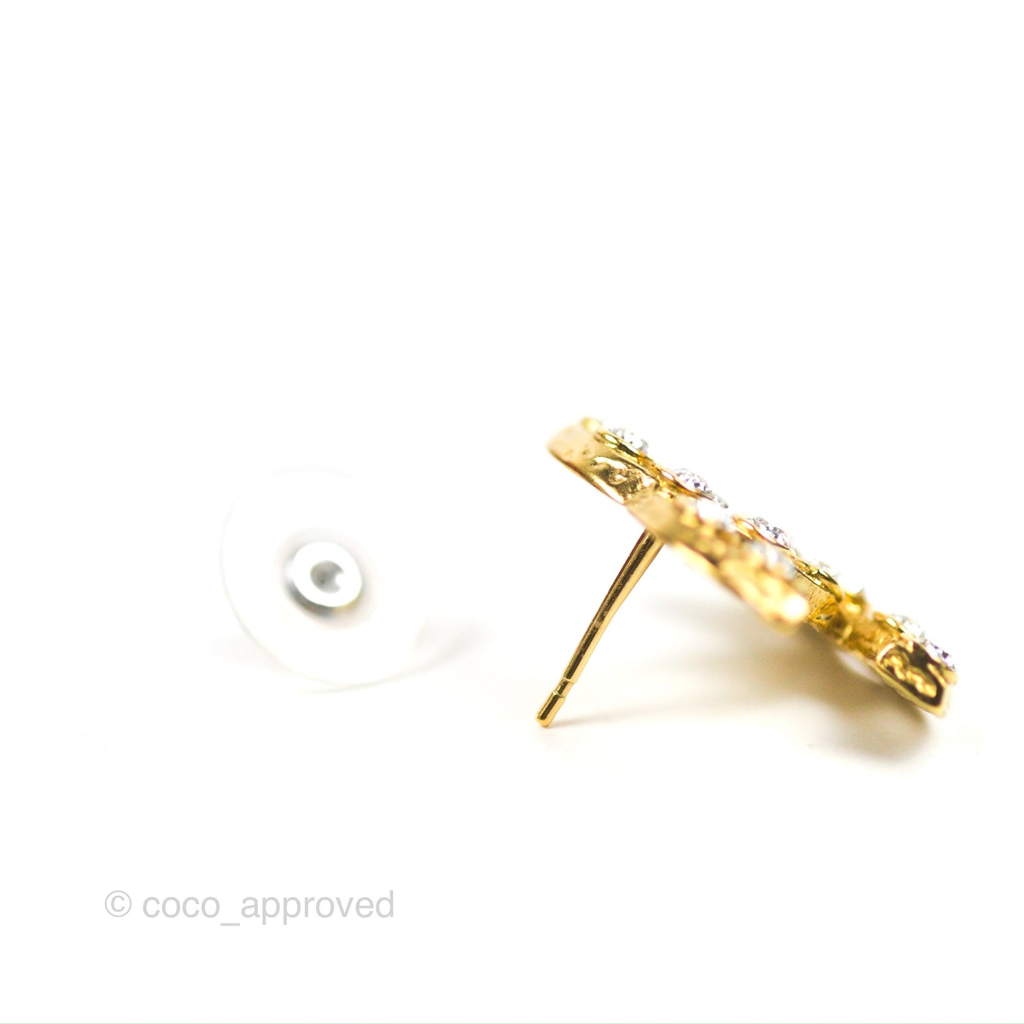 Chanel Crystal CC Earrings Gold Tone 20S