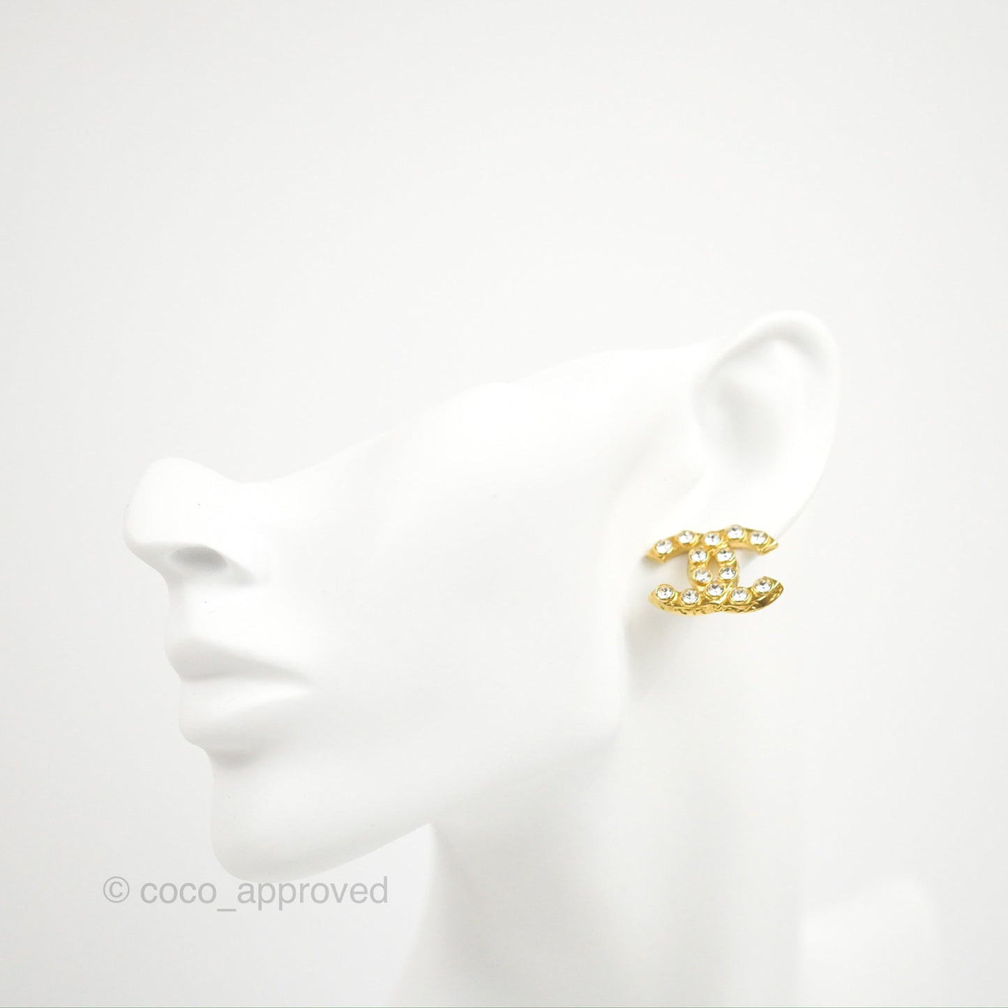 Chanel Crystal CC Earrings Gold Tone 20S