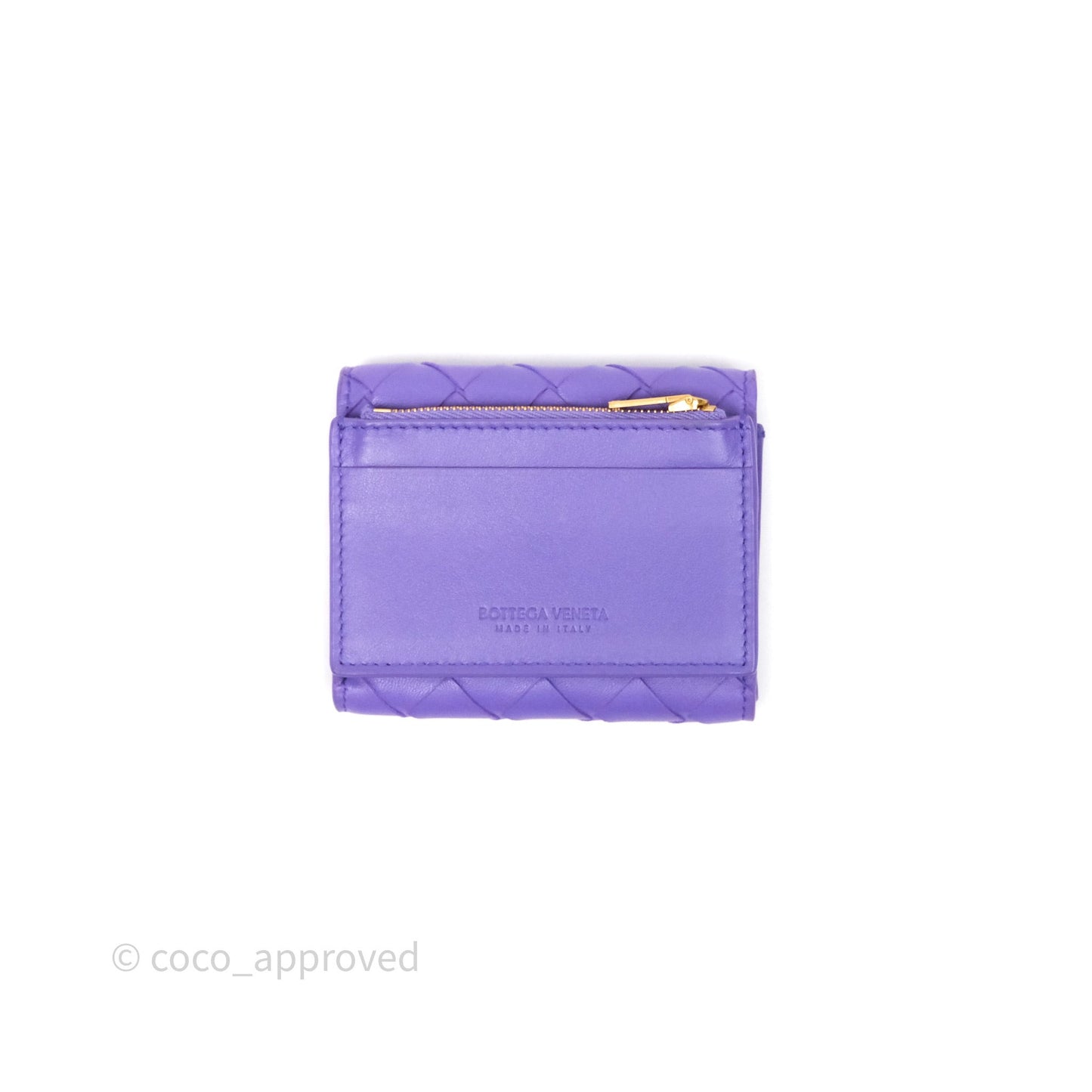 Bottega Veneta Purple Small Intrecciato Tri-Fold Zip Wallet