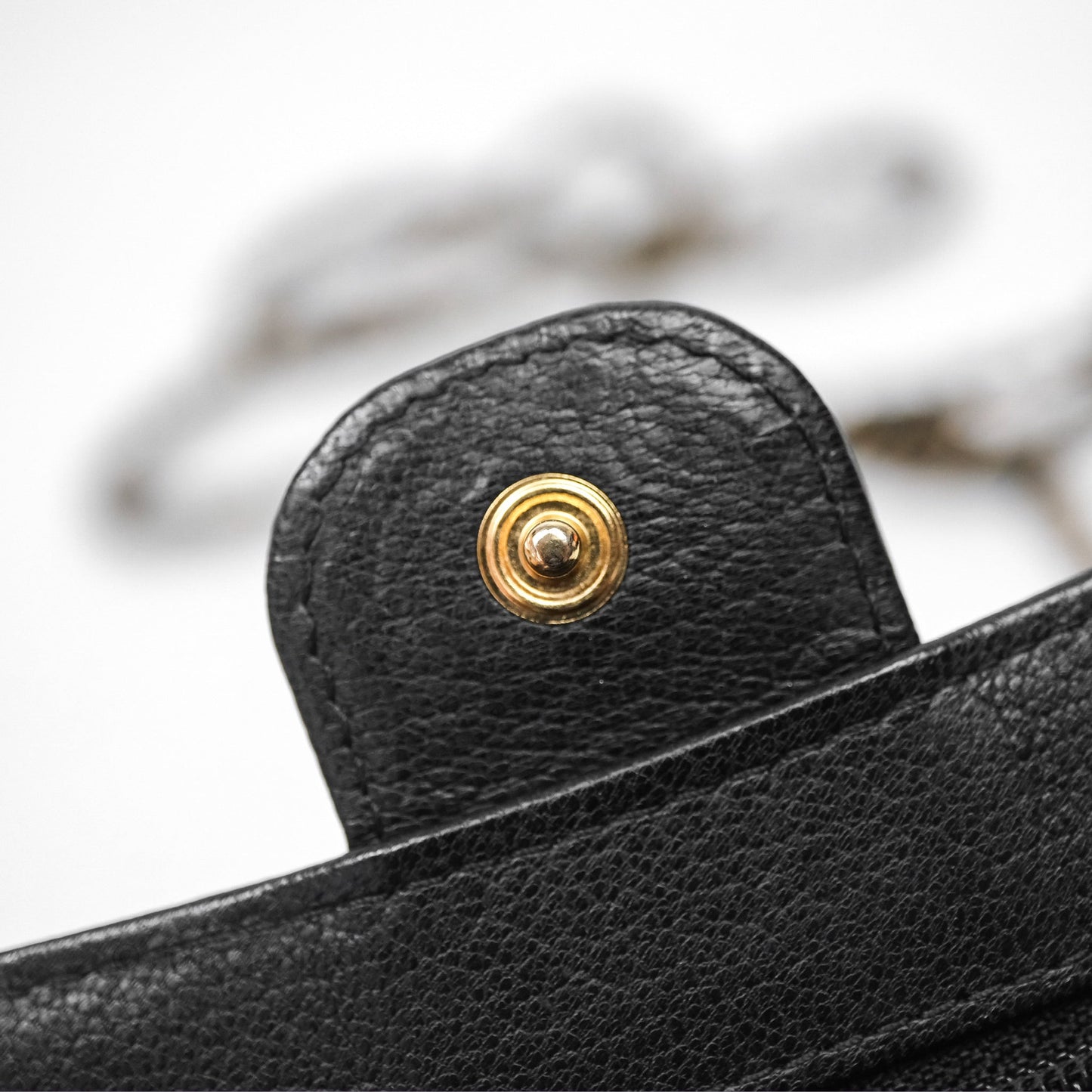 Chanel Quilted CC Logo Wallet On Chain Black Shiny Crumpled Calfskin Aged Gold Hardware