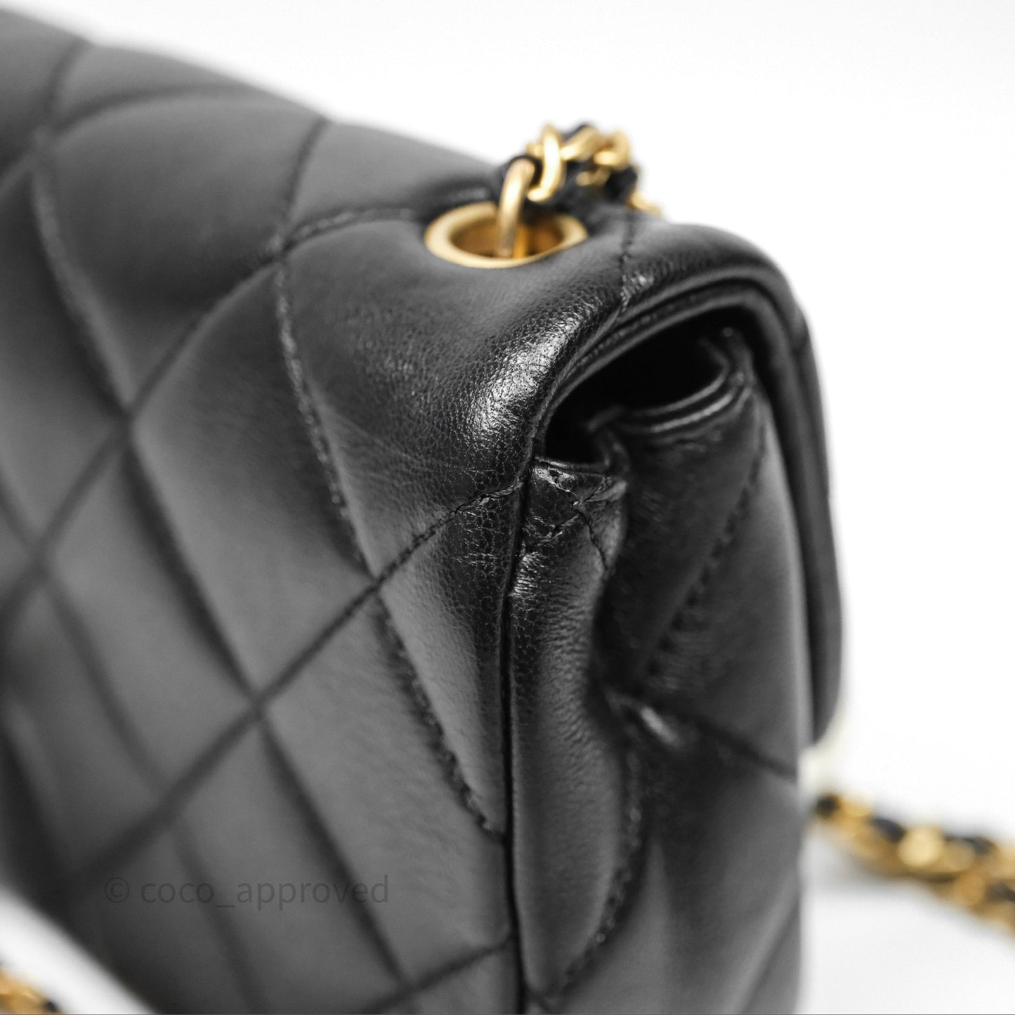 Chanel Mini Flap Bag With Pearl Black Lambskin Aged Gold Hardware