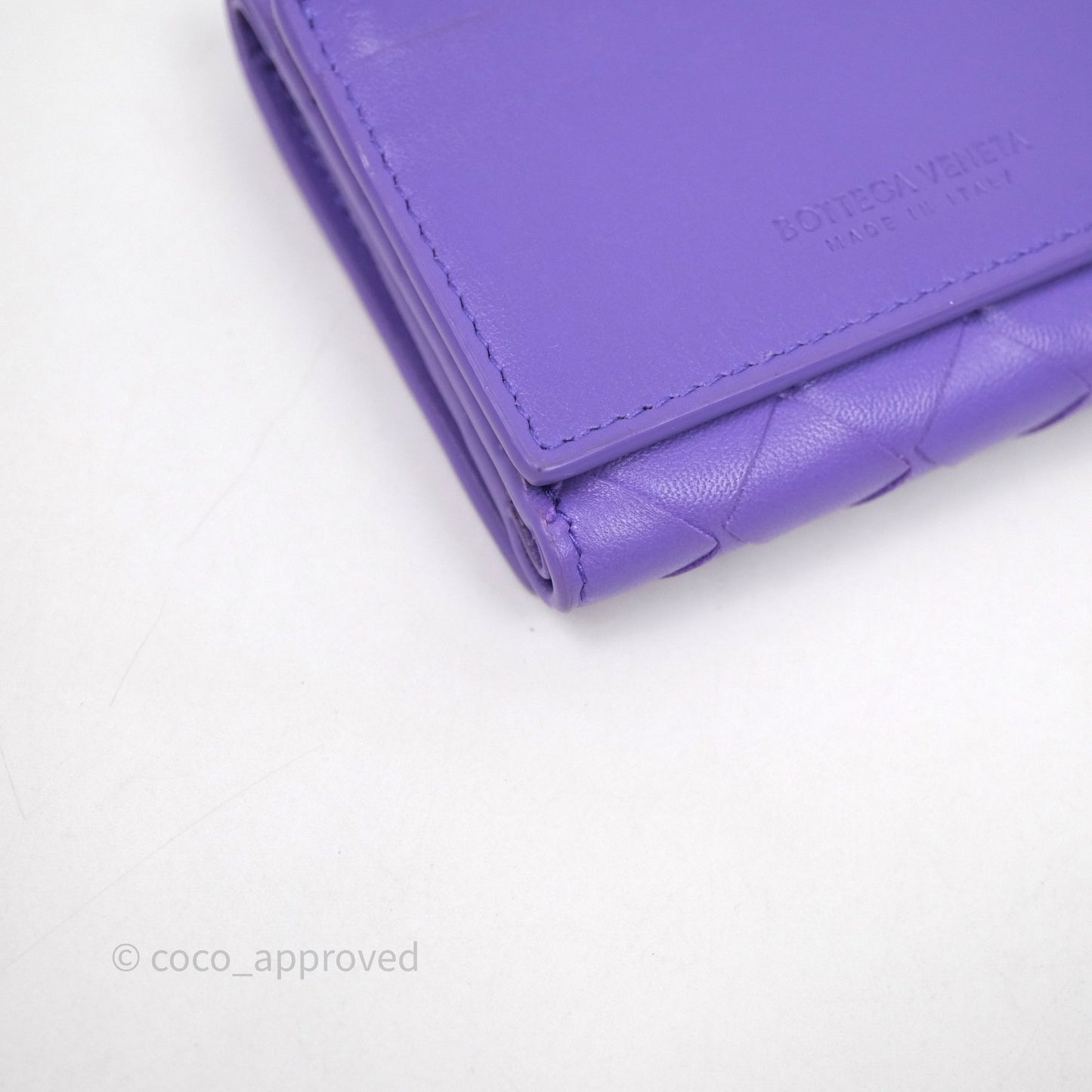 Bottega Veneta Purple Small Intrecciato Tri-Fold Zip Wallet