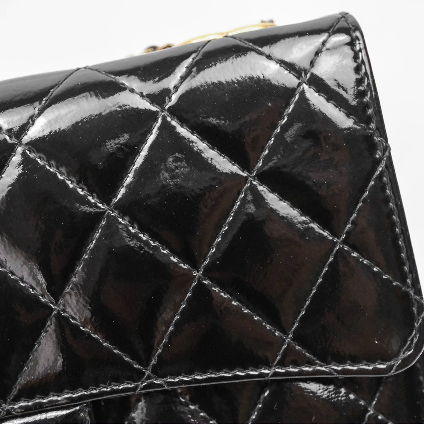 Chanel Quilted CC Logo Wallet On Chain Black Shiny Crumpled Calfskin Aged Gold Hardware