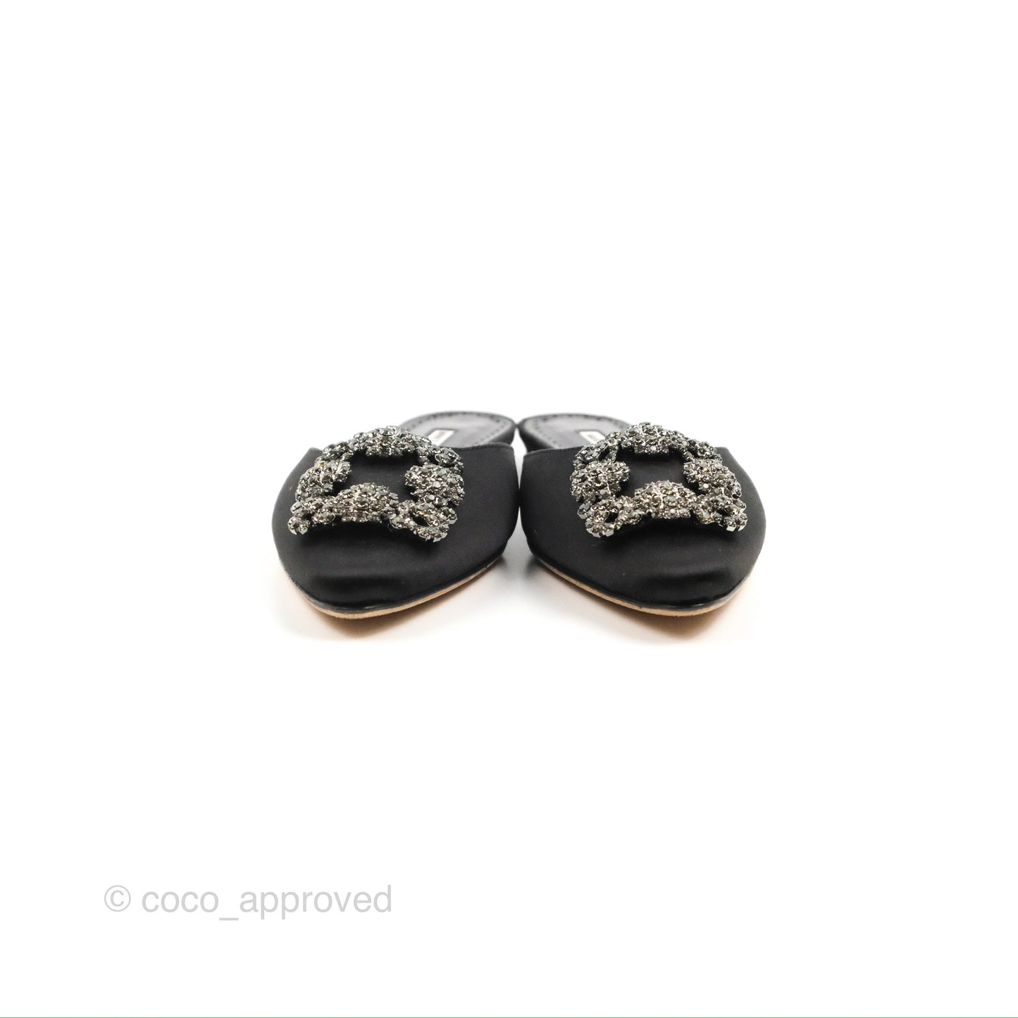 Manolo Blahnik Black Satin Hangisi Jewel Buckle Flat Mules Size36