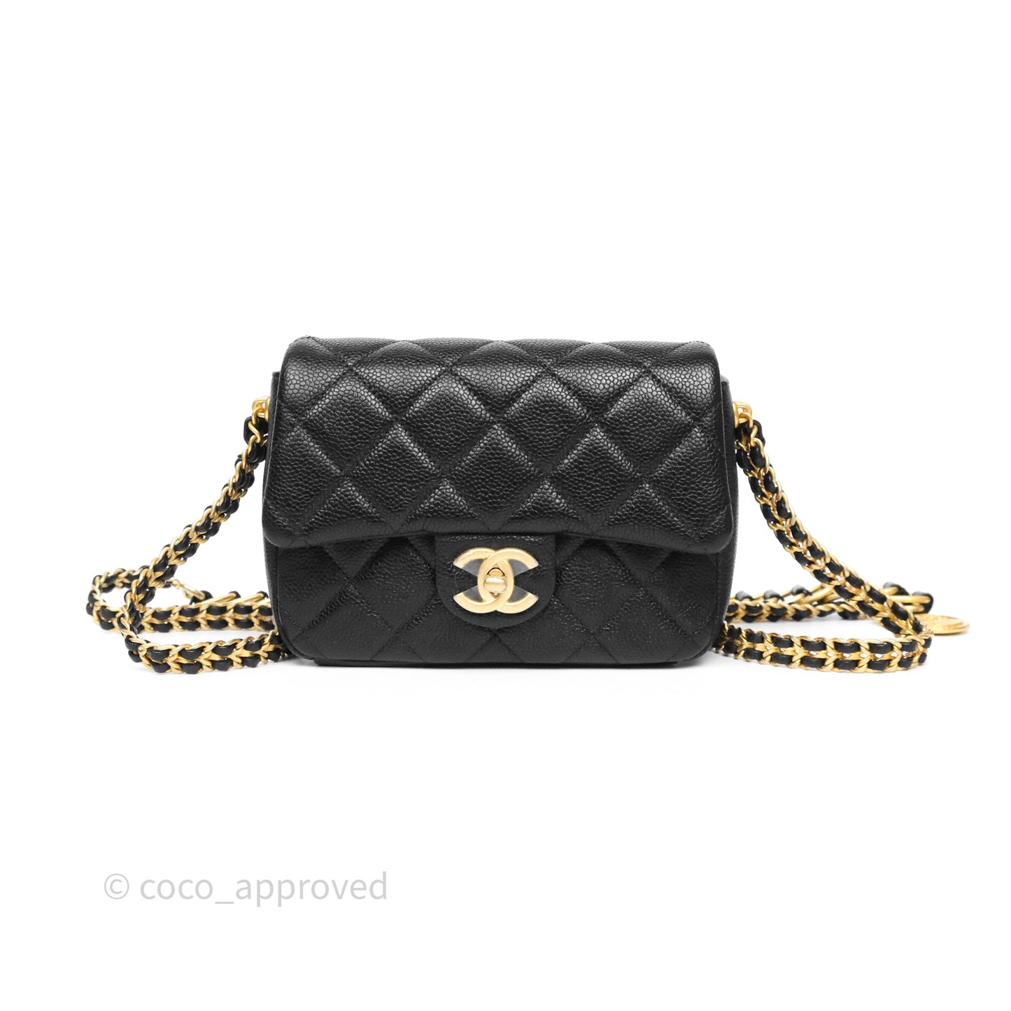 Chanel Mini Flap Bag Coin Charm Soul Chain Black Caviar Aged Gold Hardware
