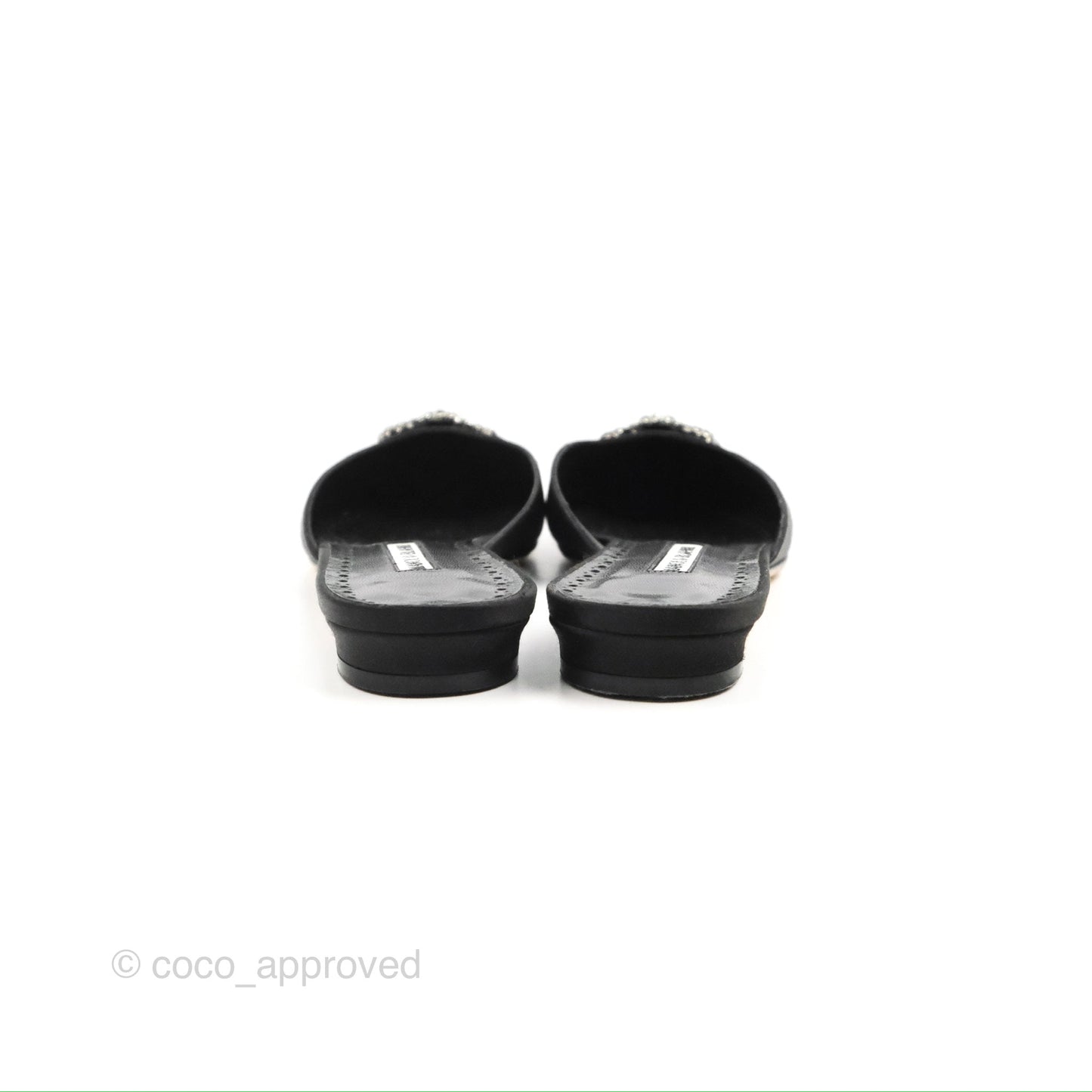 Manolo Blahnik Black Satin Hangisi Jewel Buckle Flat Mules Size36