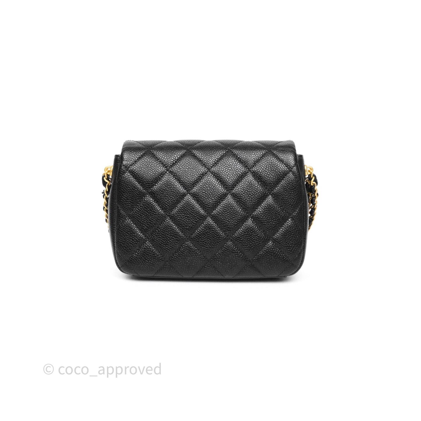 Chanel Mini Flap Bag Coin Charm Soul Chain Black Caviar Aged Gold Hardware