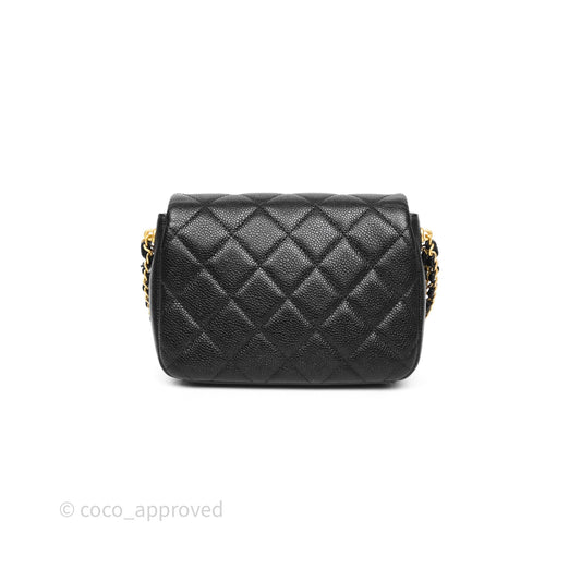 Chanel Mini Flap Bag Coin Charm Soul Chain Black Caviar Aged Gold Hardware
