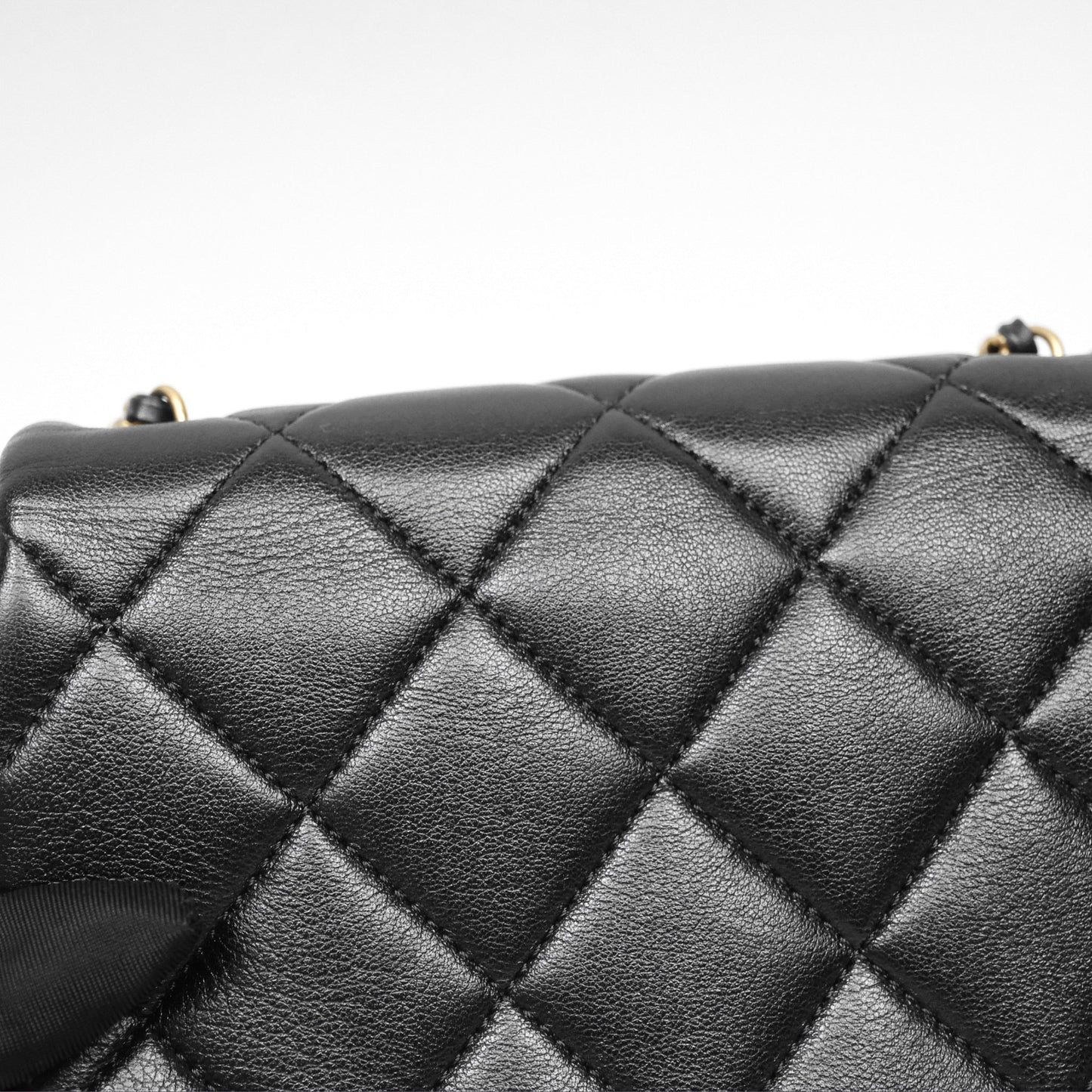 Chanel Mini Flap Bag With Pearl Black Lambskin Aged Gold Hardware