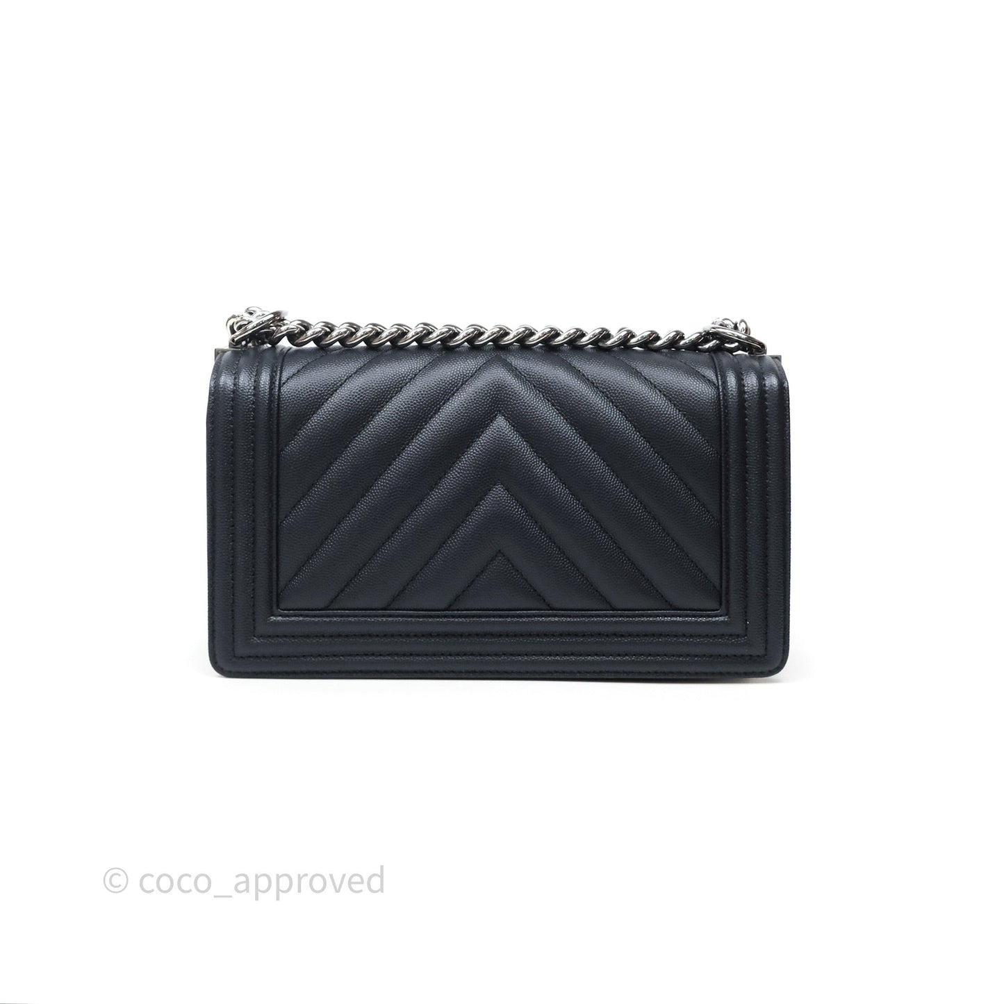 Chanel Medium Boy Chevron Dark Navy Caviar Silver Hardware