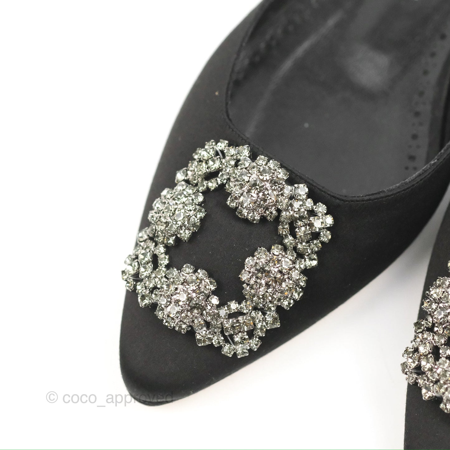 Manolo Blahnik Black Satin Hangisi Jewel Buckle Flat Mules Size36