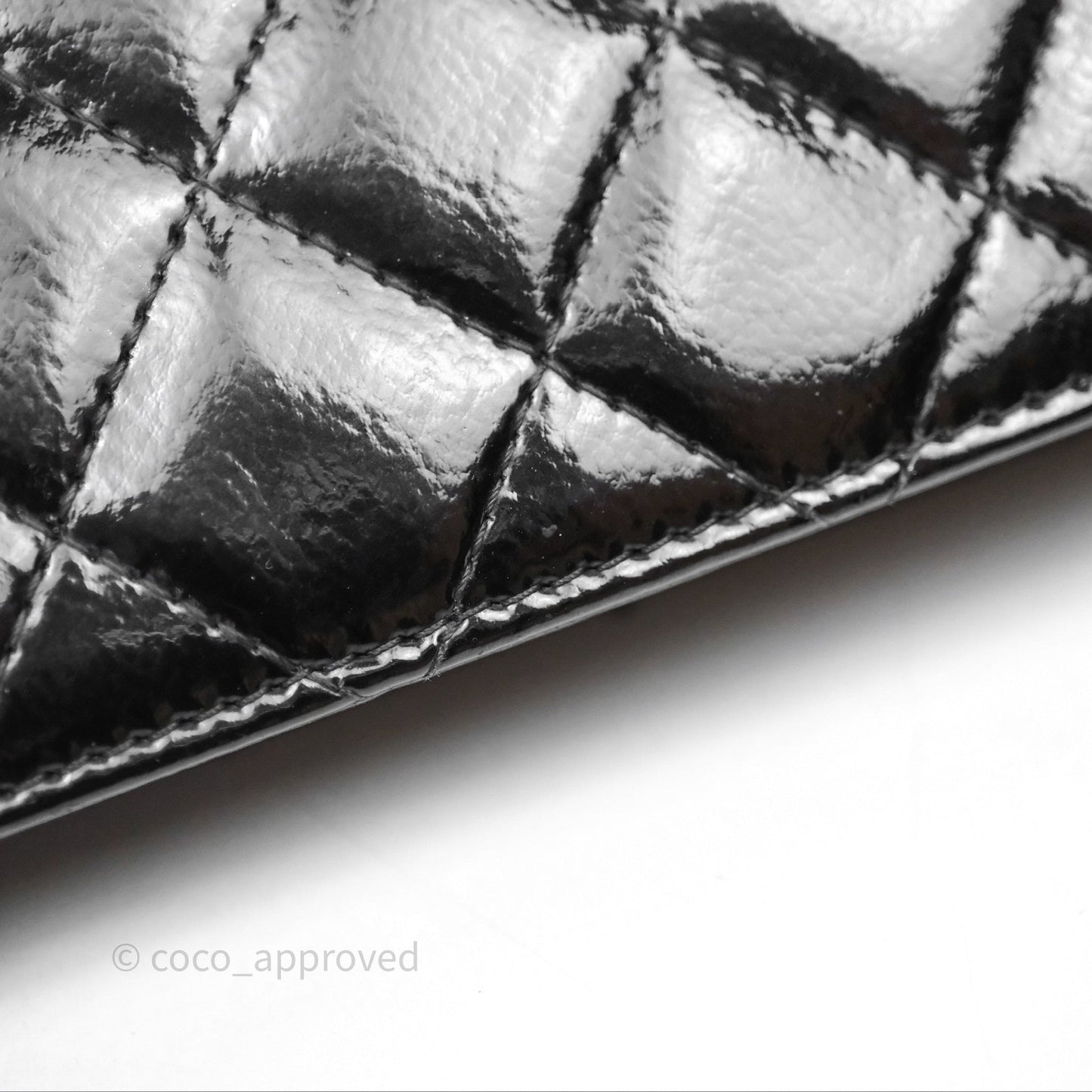 Chanel Quilted CC Logo Wallet On Chain Black Shiny Crumpled Calfskin Aged Gold Hardware