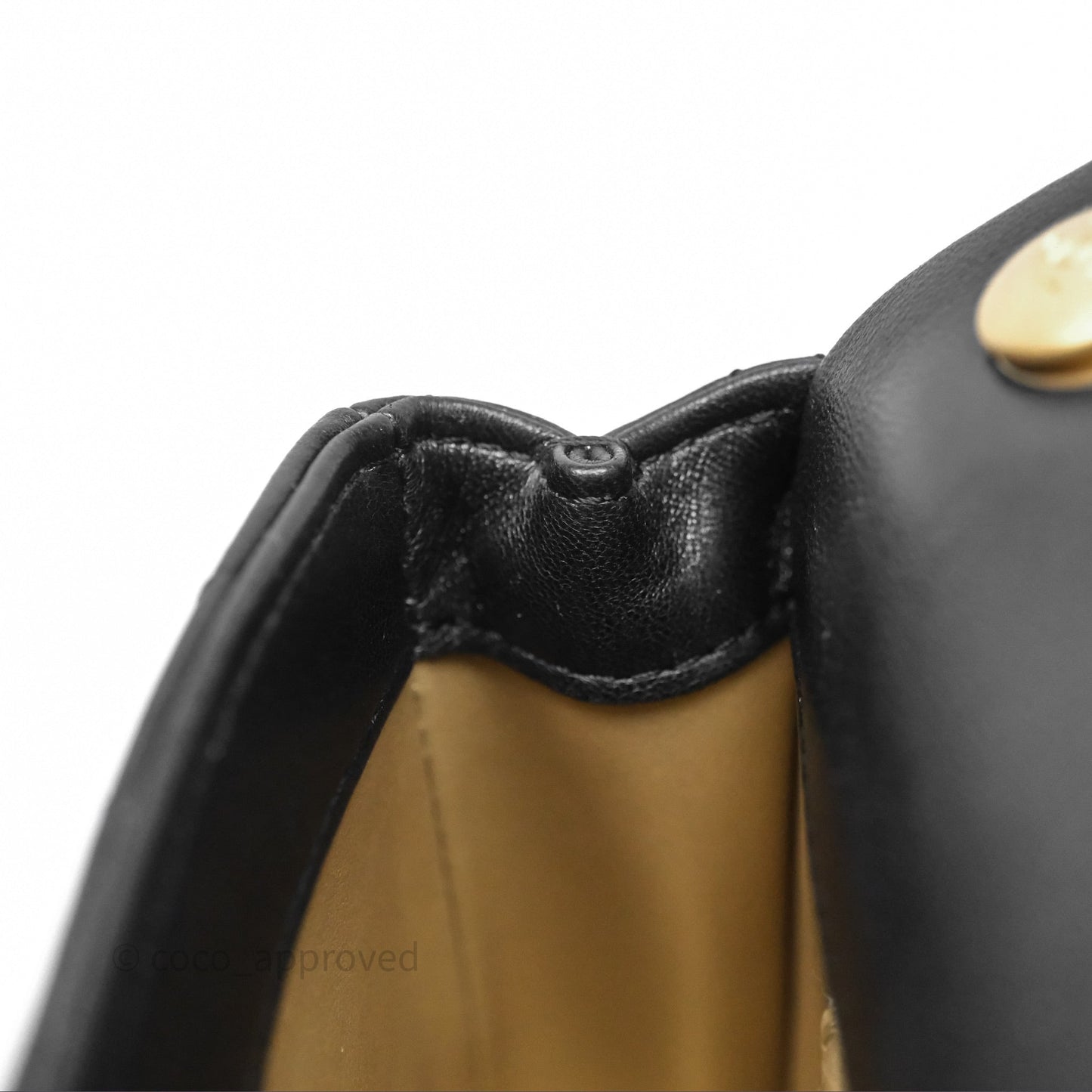 Chanel Mini Flap Bag With Pearl Black Lambskin Aged Gold Hardware