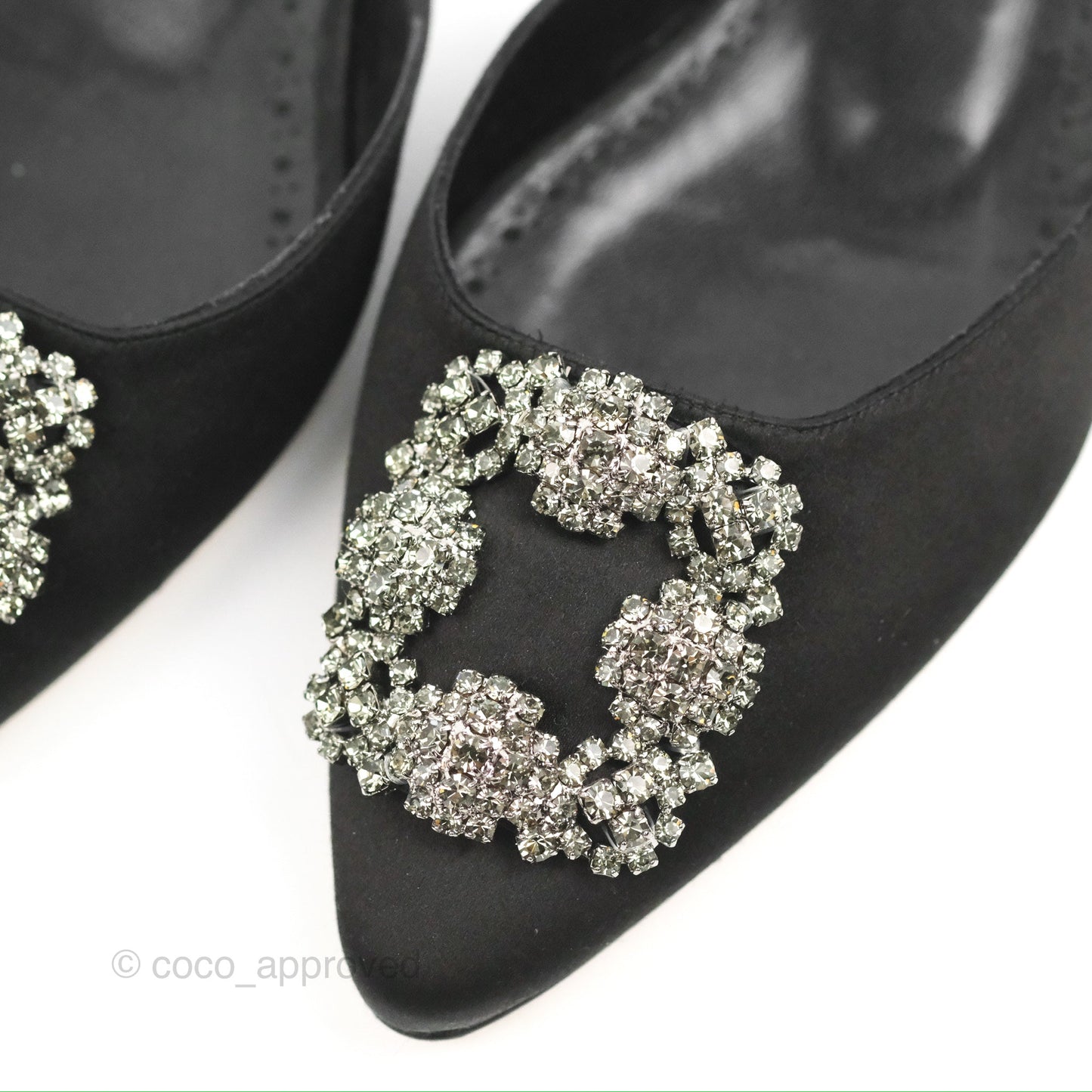 Manolo Blahnik Black Satin Hangisi Jewel Buckle Flat Mules Size36