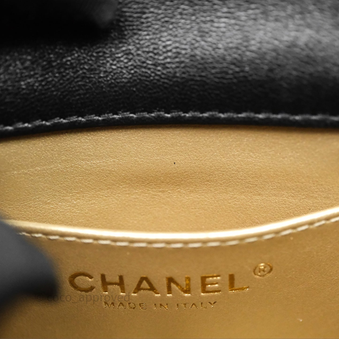 Chanel Mini Flap Bag With Pearl Black Lambskin Aged Gold Hardware