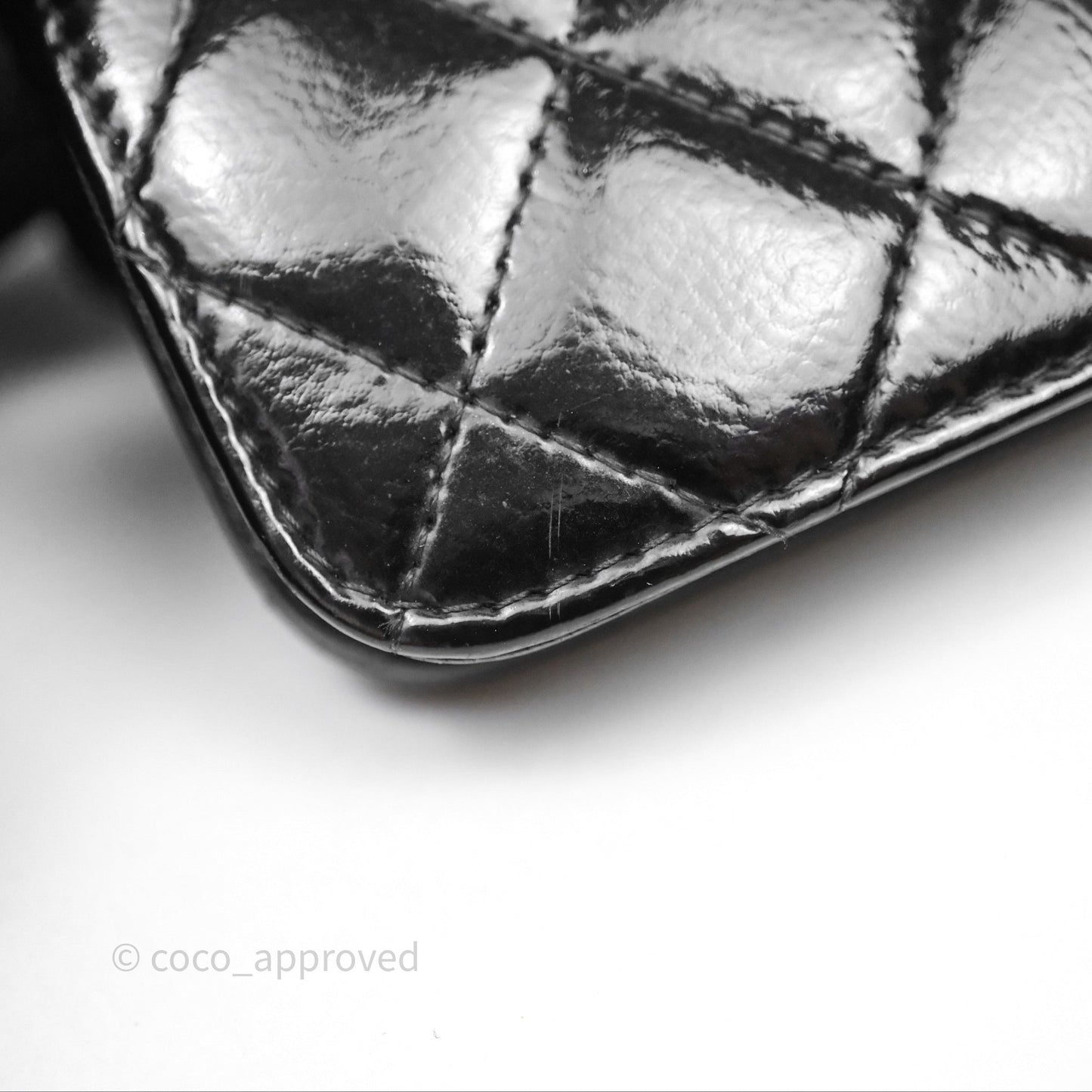 Chanel Quilted CC Logo Wallet On Chain Black Shiny Crumpled Calfskin Aged Gold Hardware