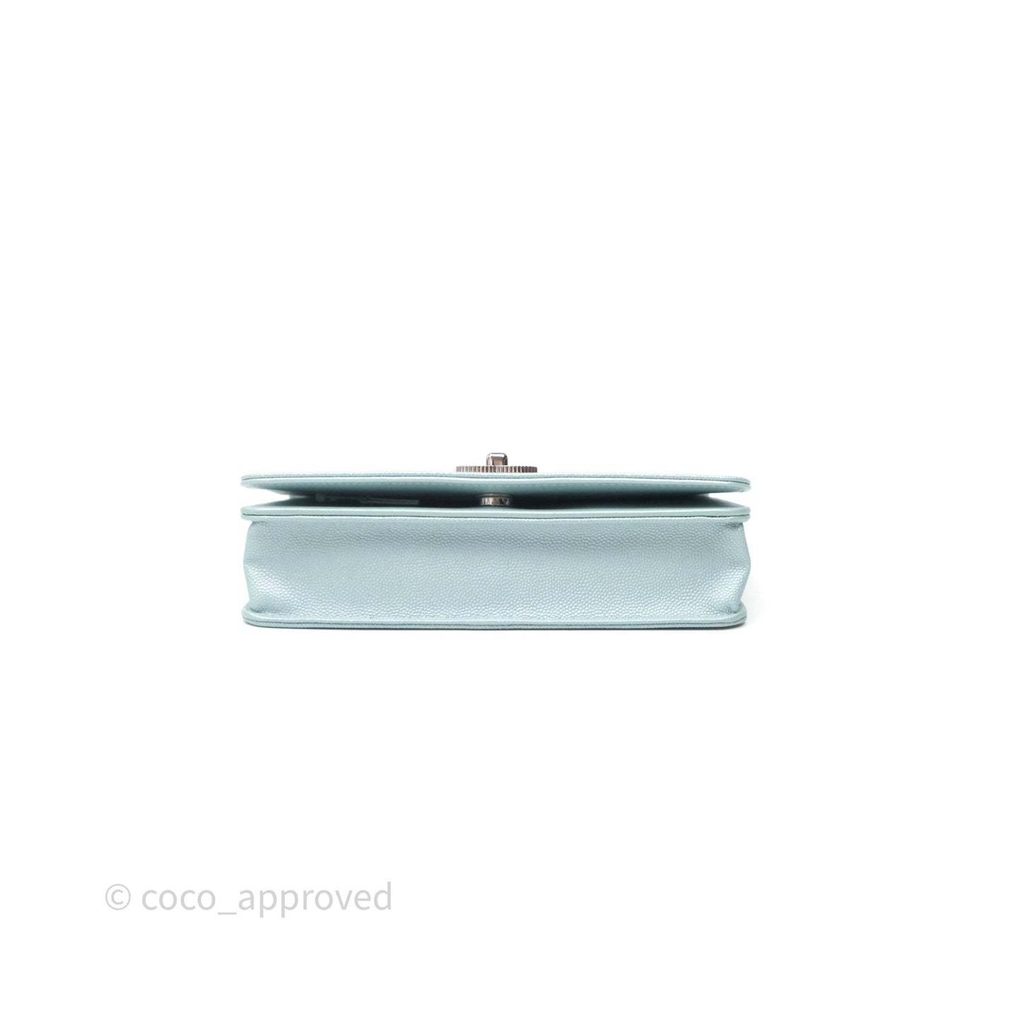 Chanel Mademoiselle Wallet On Chain WOC Chevron Iridescent Blue Caviar Silver Hardware