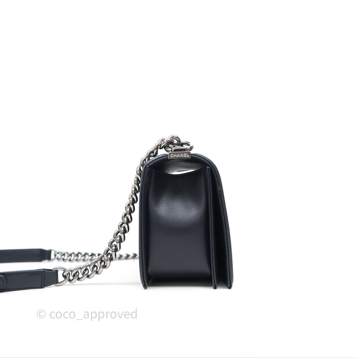 Chanel Medium Boy Chevron Dark Navy Caviar Silver Hardware