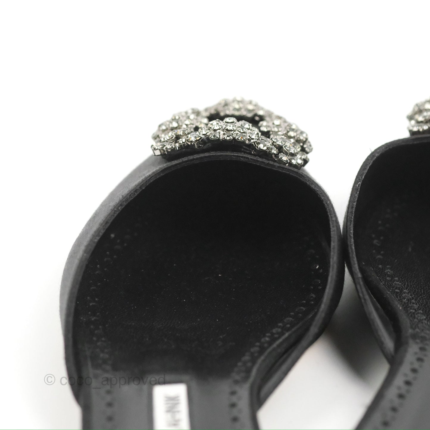 Manolo Blahnik Black Satin Hangisi Jewel Buckle Flat Mules Size36