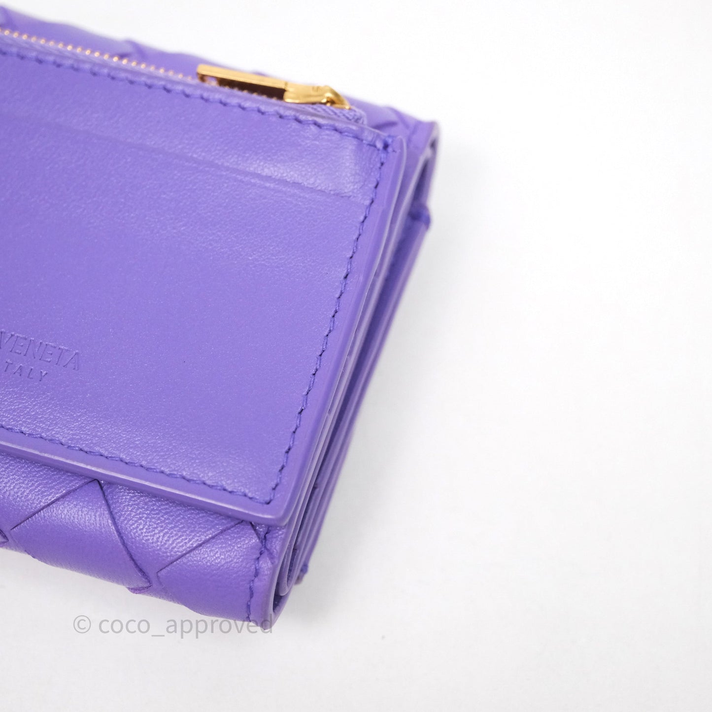 Bottega Veneta Purple Small Intrecciato Tri-Fold Zip Wallet