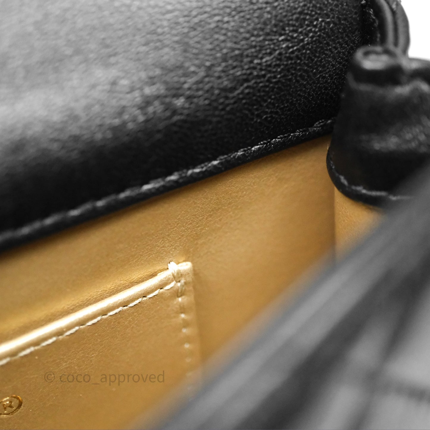 Chanel Mini Flap Bag With Pearl Black Lambskin Aged Gold Hardware