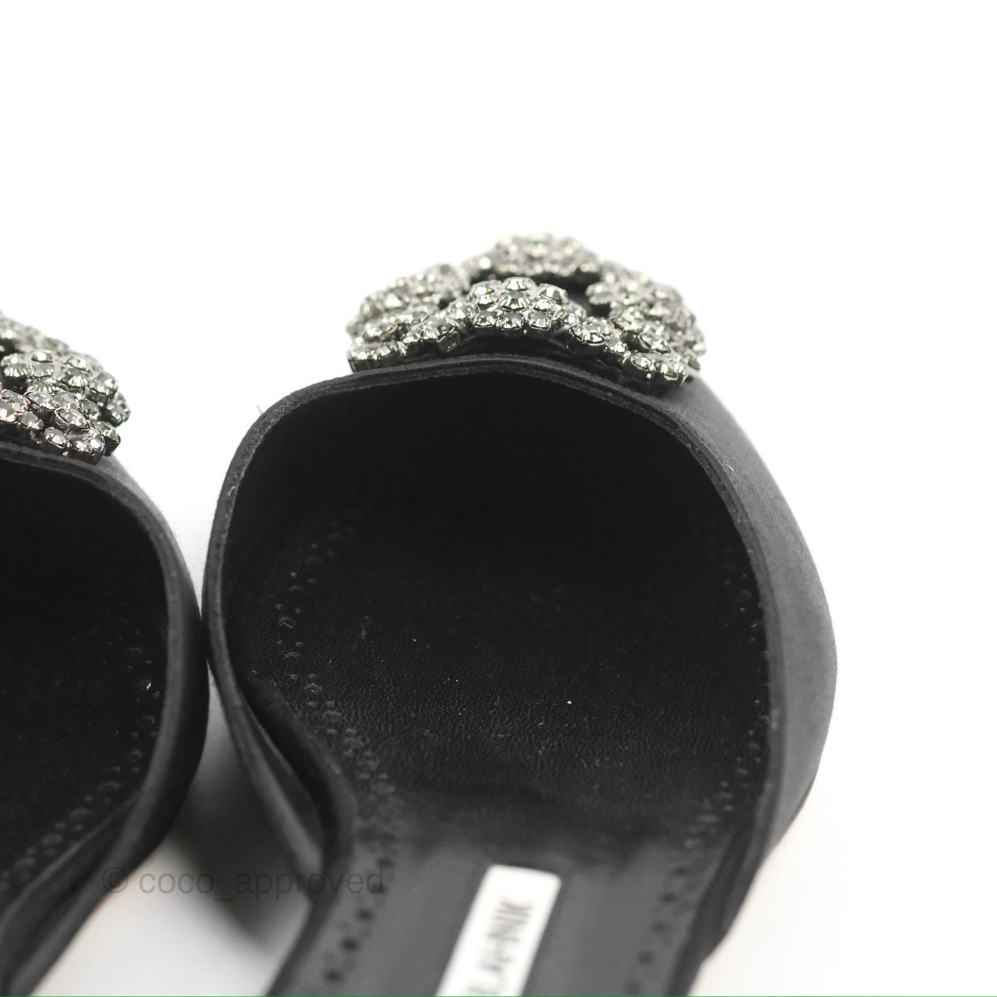 Manolo Blahnik Black Satin Hangisi Jewel Buckle Flat Mules Size36