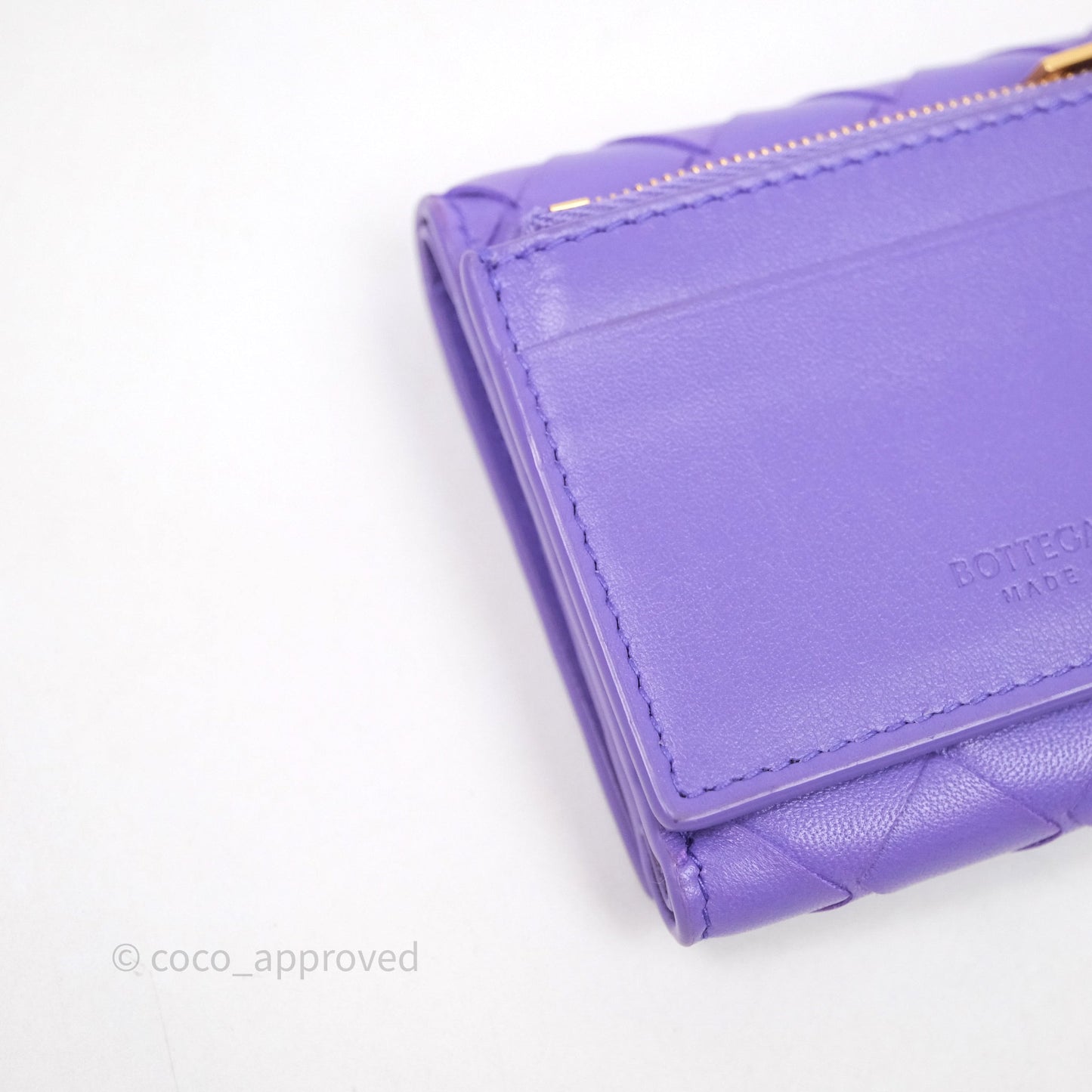Bottega Veneta Purple Small Intrecciato Tri-Fold Zip Wallet