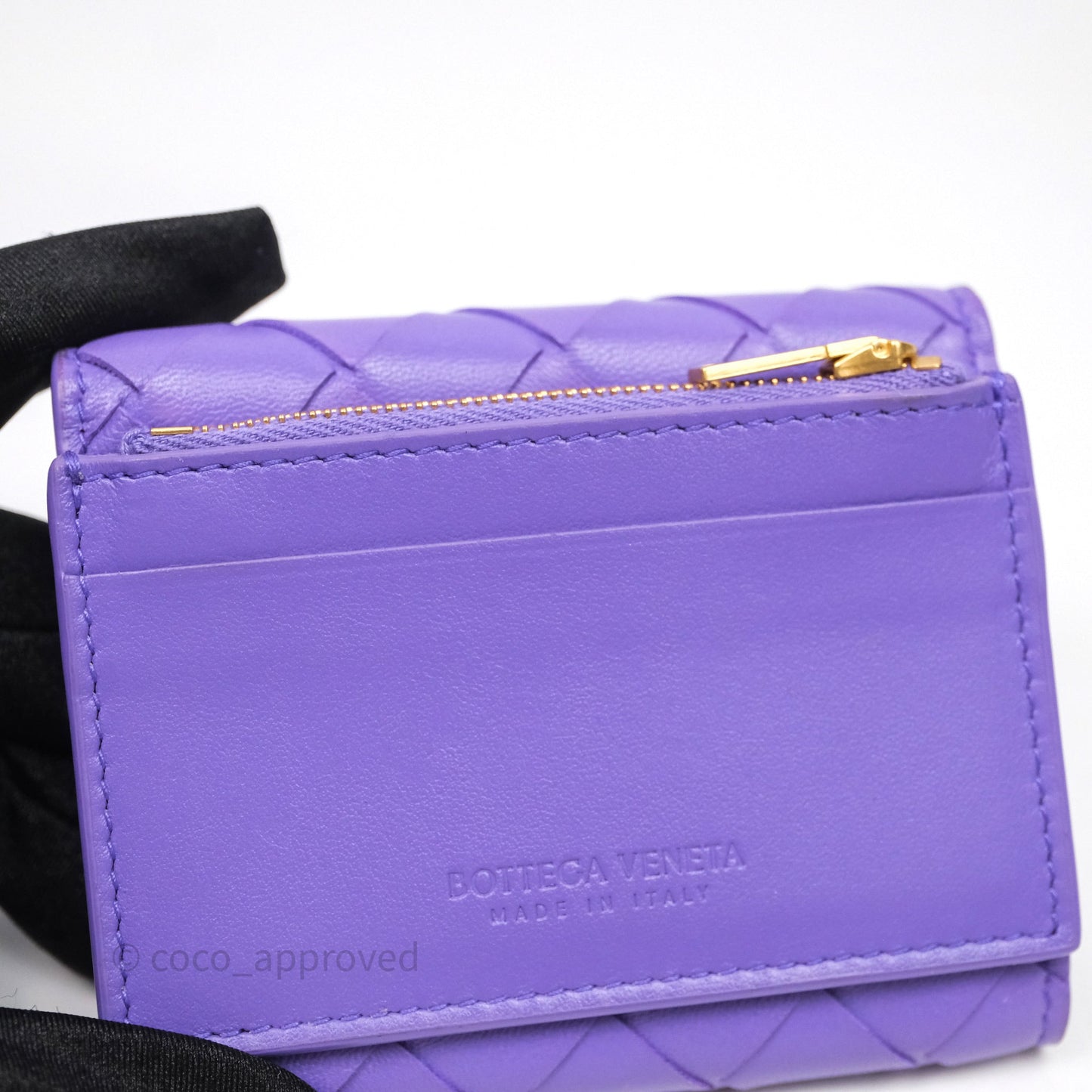 Bottega Veneta Purple Small Intrecciato Tri-Fold Zip Wallet