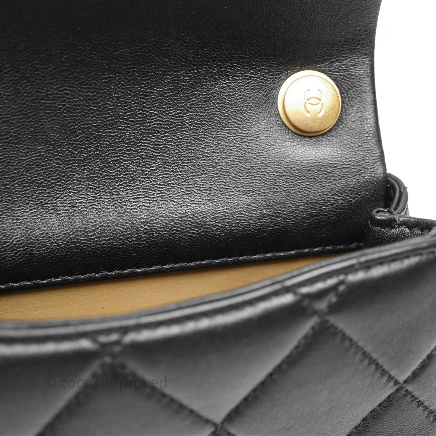 Chanel Mini Flap Bag With Pearl Black Lambskin Aged Gold Hardware