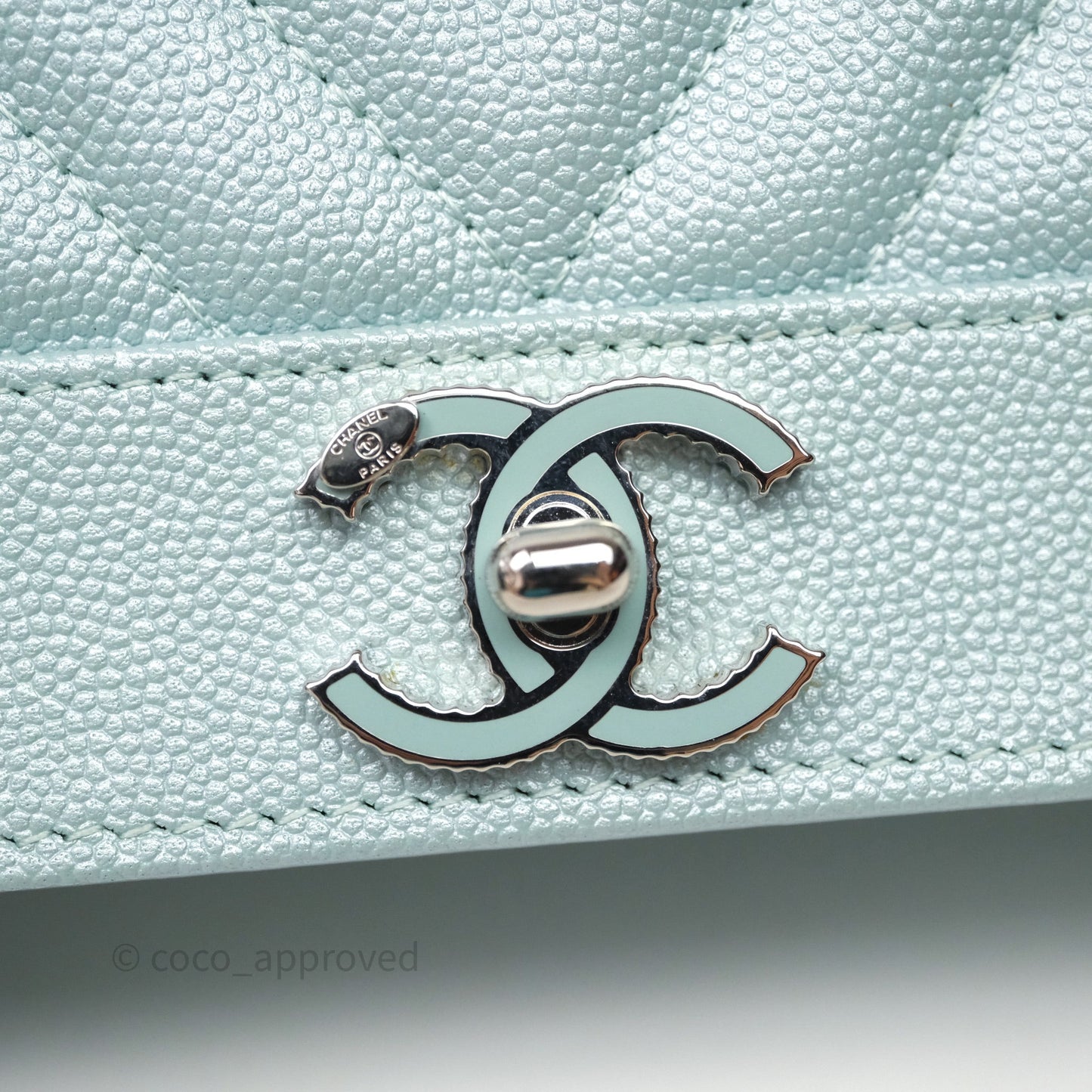 Chanel Mademoiselle Wallet On Chain WOC Chevron Iridescent Blue Caviar Silver Hardware