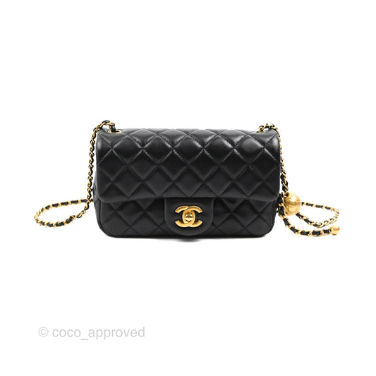 Chanel Mini Rectangular Pearl Crush Quilted Black Lambskin Gold Hardware