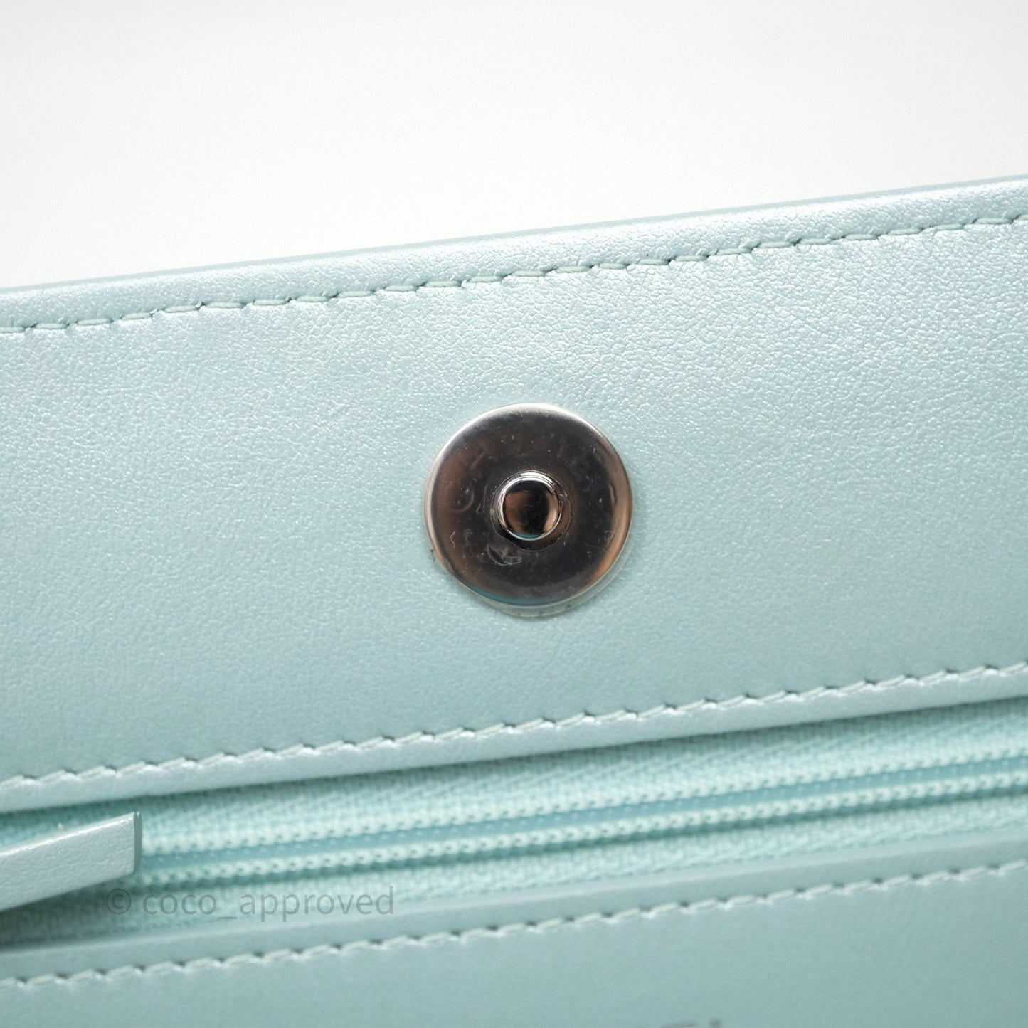 Chanel Mademoiselle Wallet On Chain WOC Chevron Iridescent Blue Caviar Silver Hardware