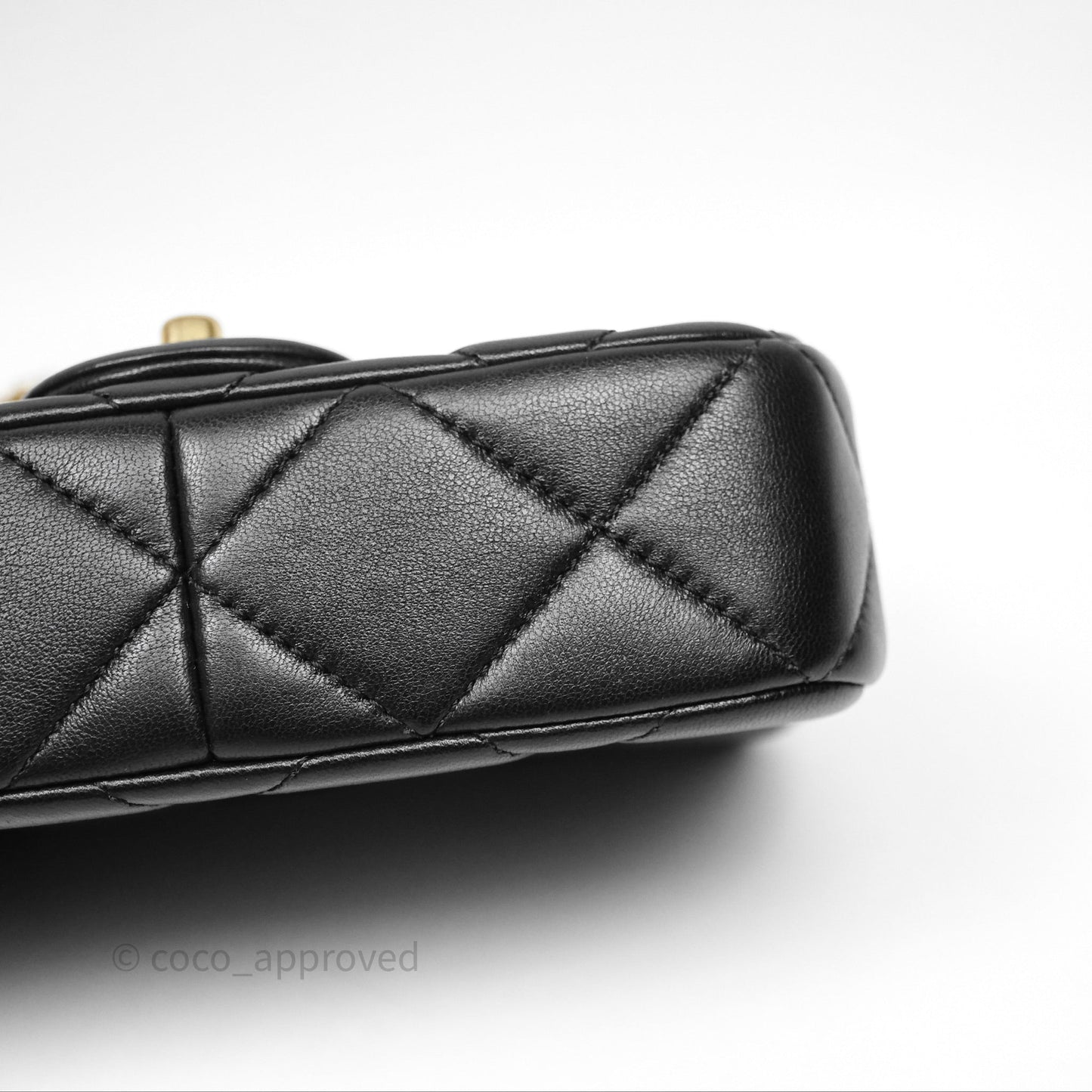 Chanel Mini Flap Bag With Pearl Black Lambskin Aged Gold Hardware
