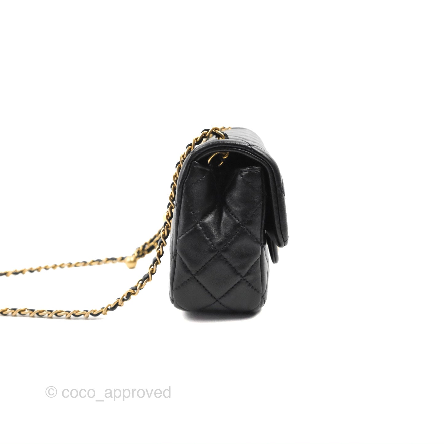 Chanel Mini Rectangular Pearl Crush Quilted Black Lambskin Gold Hardware