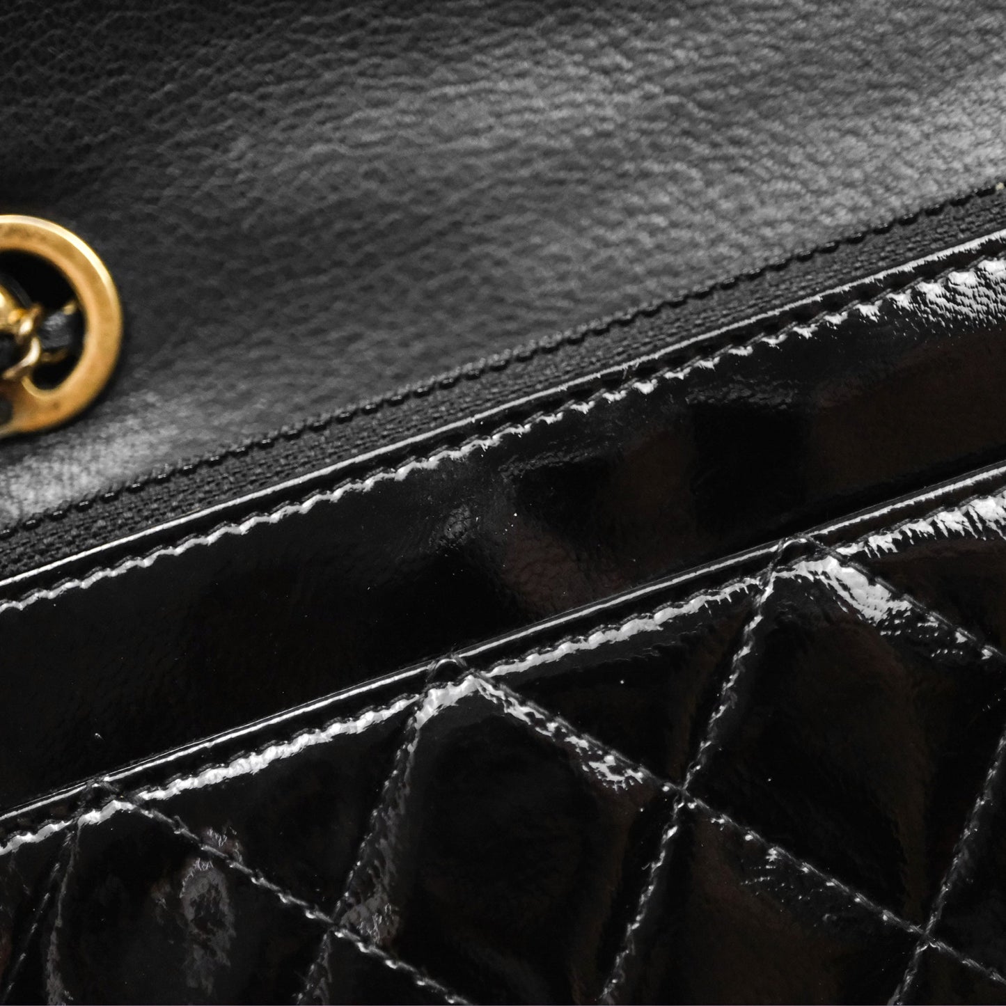 Chanel Quilted CC Logo Wallet On Chain Black Shiny Crumpled Calfskin Aged Gold Hardware