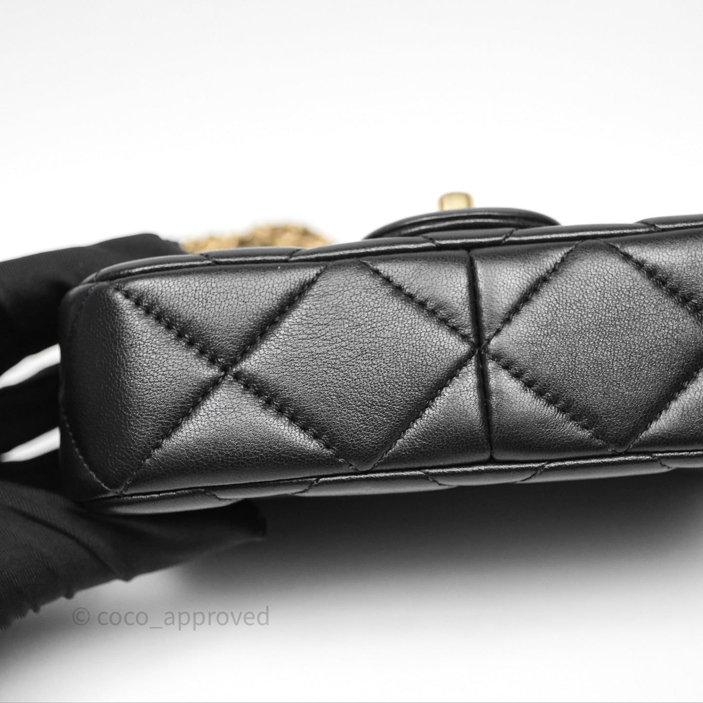 Chanel Mini Flap Bag With Pearl Black Lambskin Aged Gold Hardware