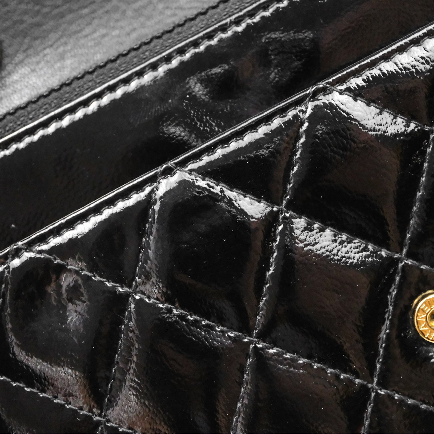 Chanel Quilted CC Logo Wallet On Chain Black Shiny Crumpled Calfskin Aged Gold Hardware