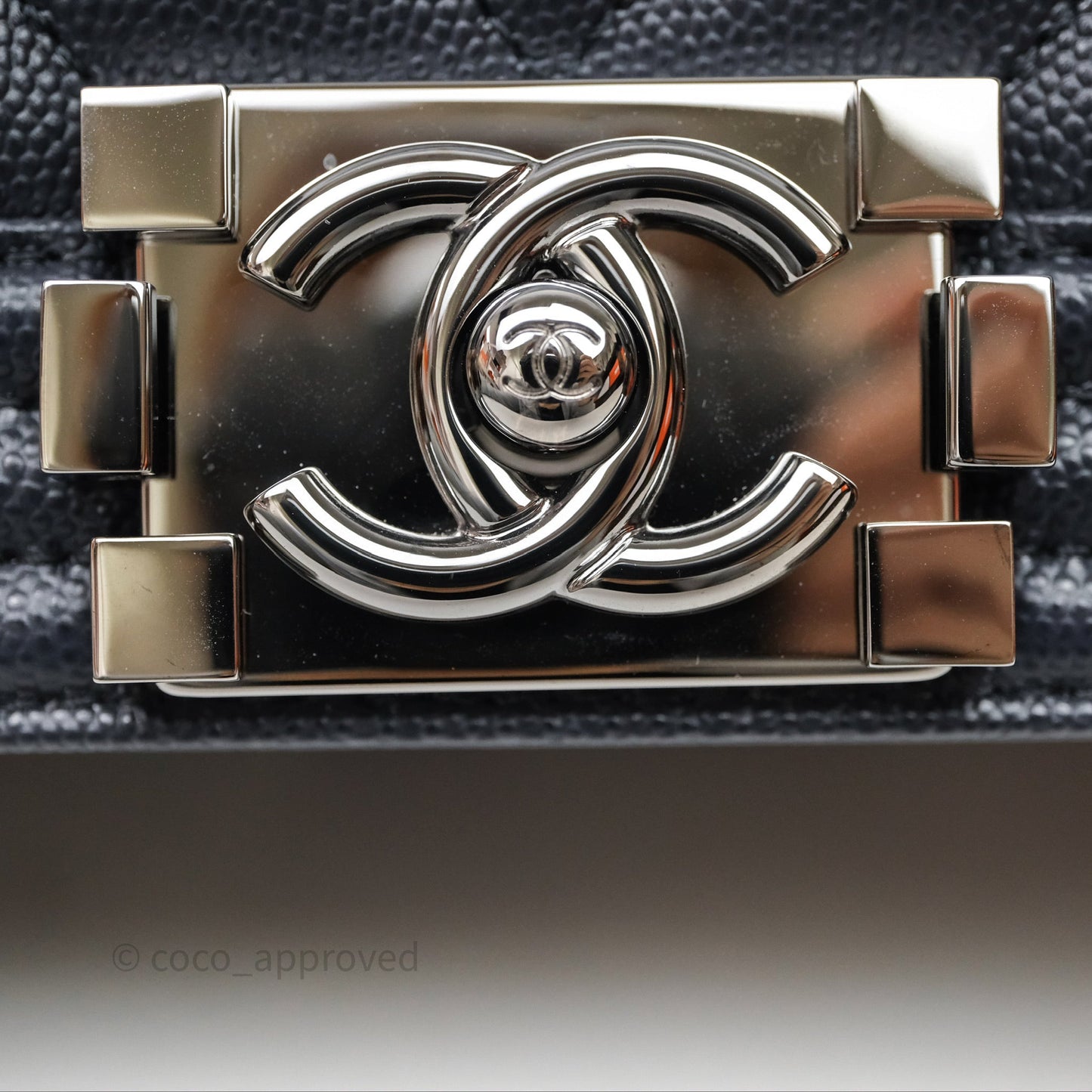 Chanel Medium Boy Chevron Dark Navy Caviar Silver Hardware