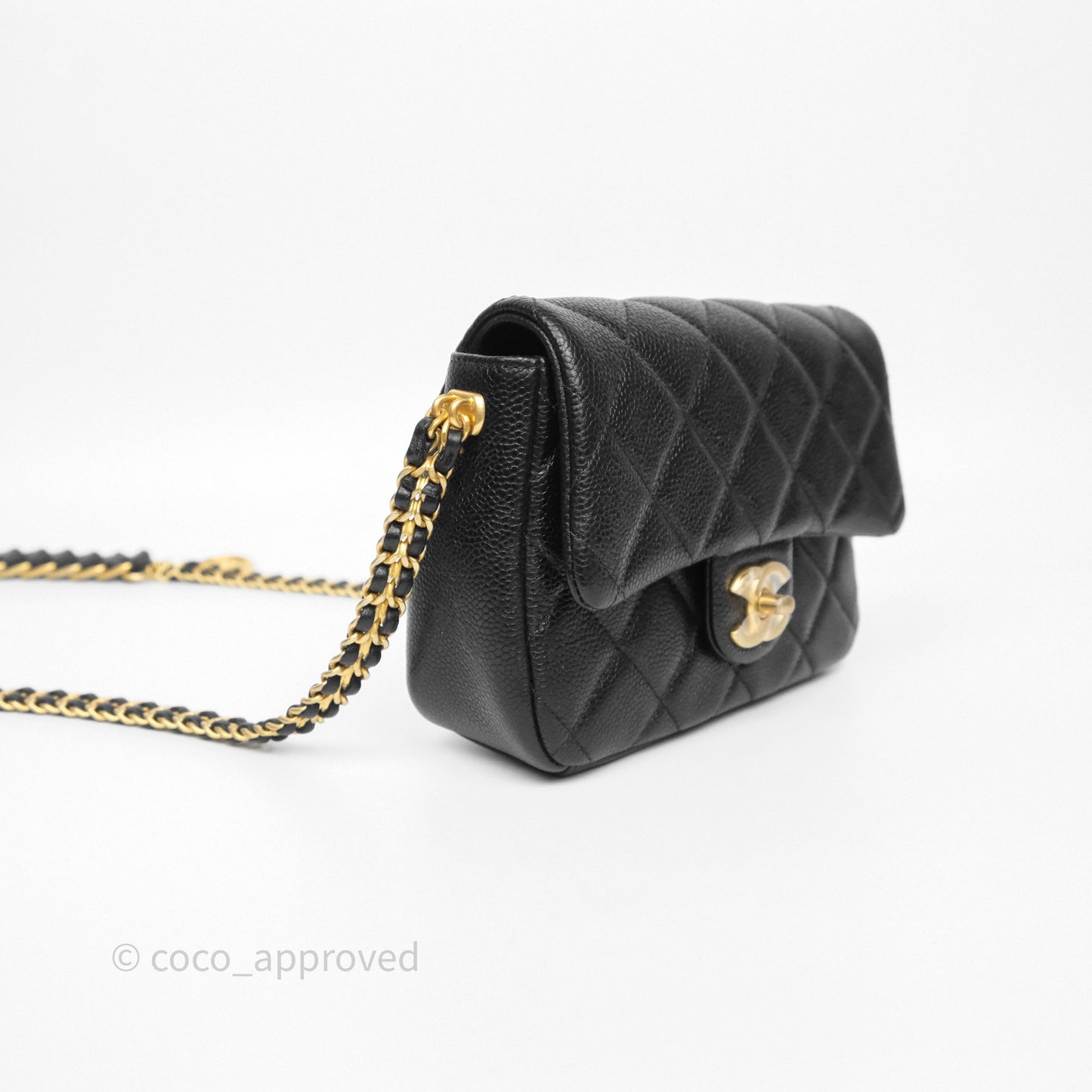 Chanel Mini Flap Bag Coin Charm Soul Chain Black Caviar Aged Gold Hardware